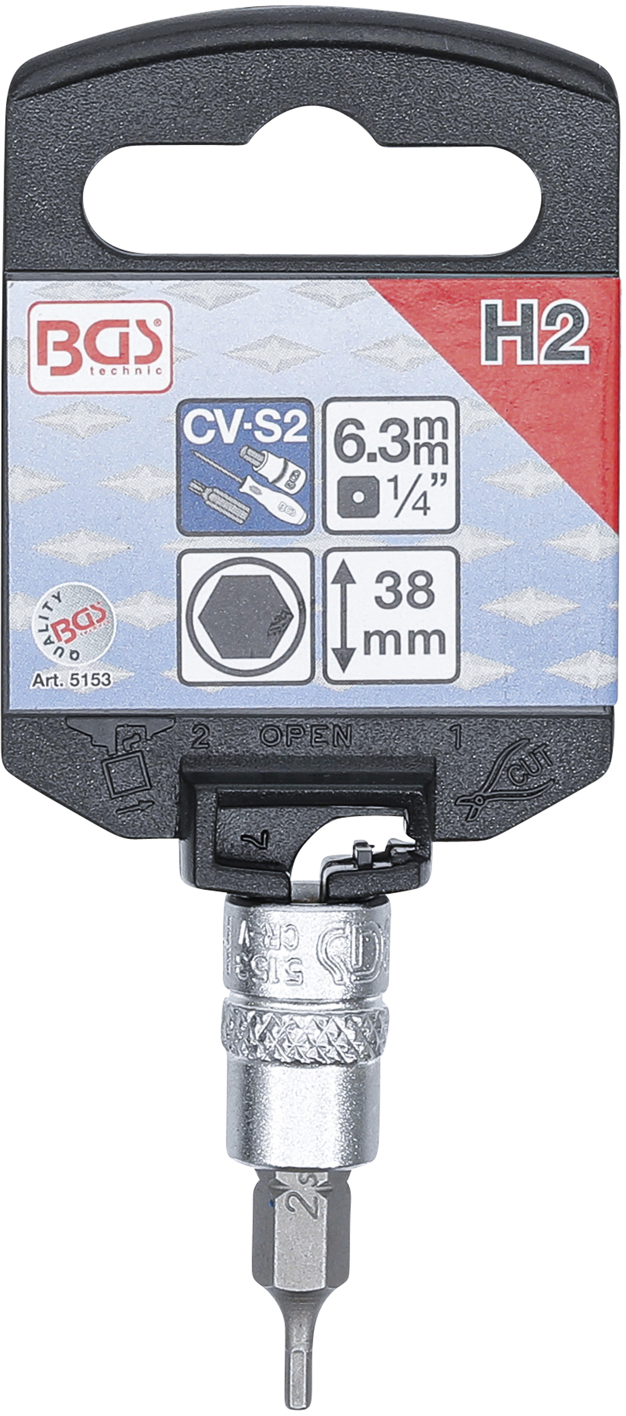 BGS Bit-Einsatz | Antrieb Innenvierkant 6,3 mm (1/4") | Innensechskant 2 mm