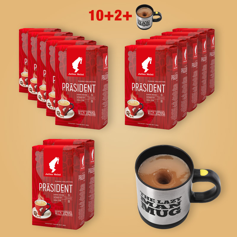 Julius Meinl Kaffee Präsident AKTION Paket mit GRATIS selbst umrührender Tasse