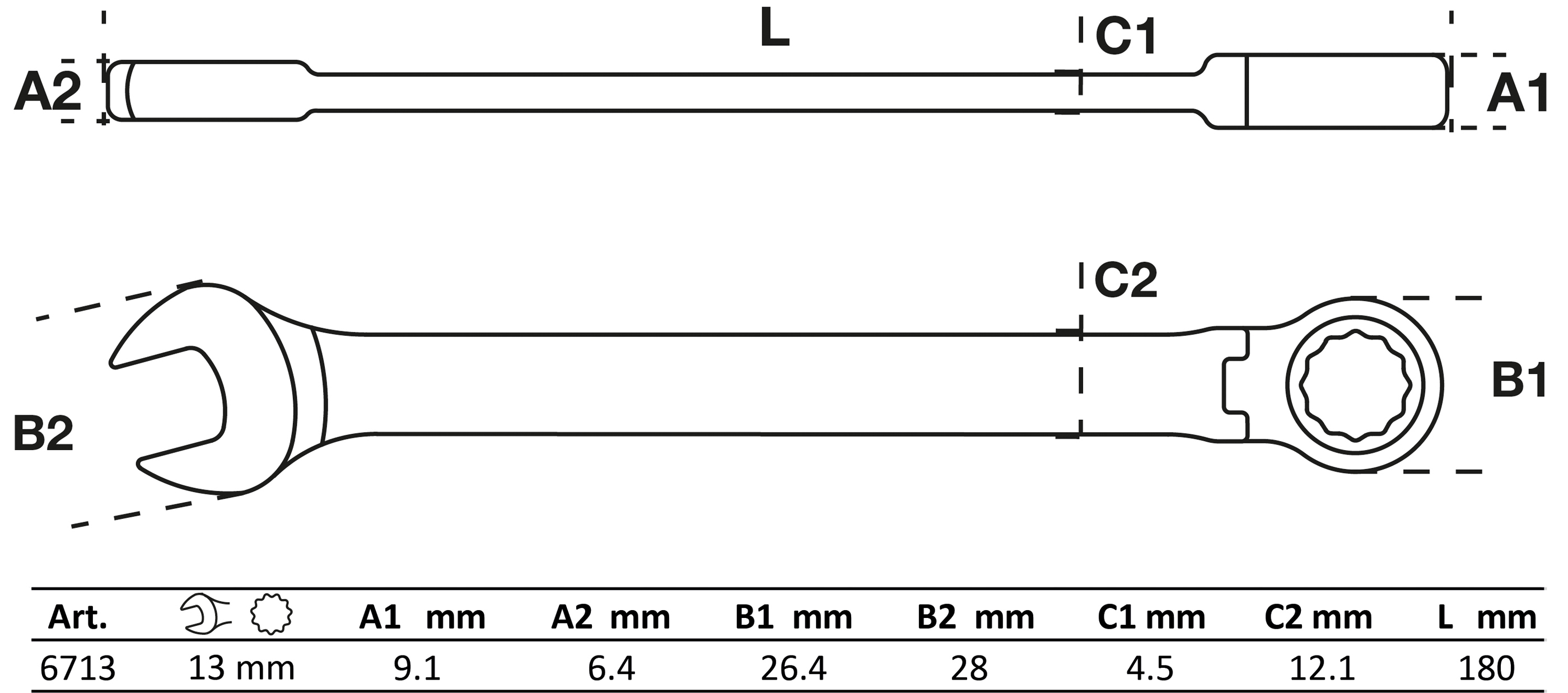 BGS Ratschenring-Maulschlüssel | abwinkelbar | SW 13 mm