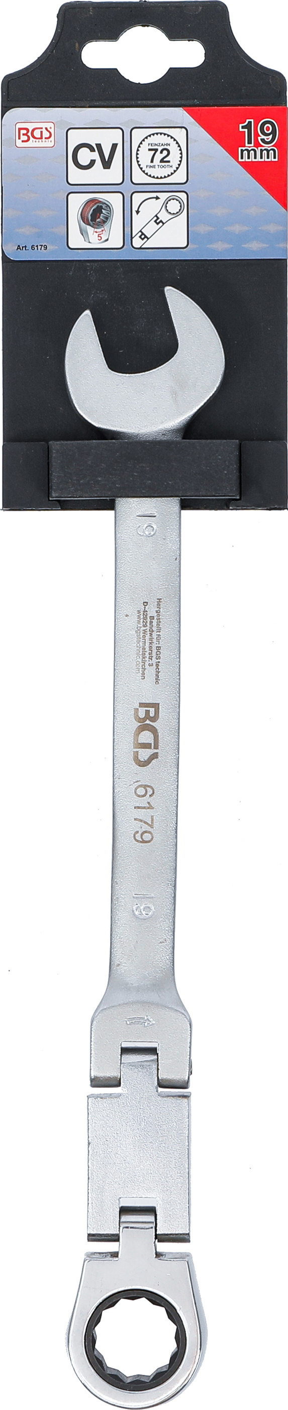 BGS Doppelgelenk-Ratschenring-Maulschlüssel | abwinkelbar | SW 19 mm