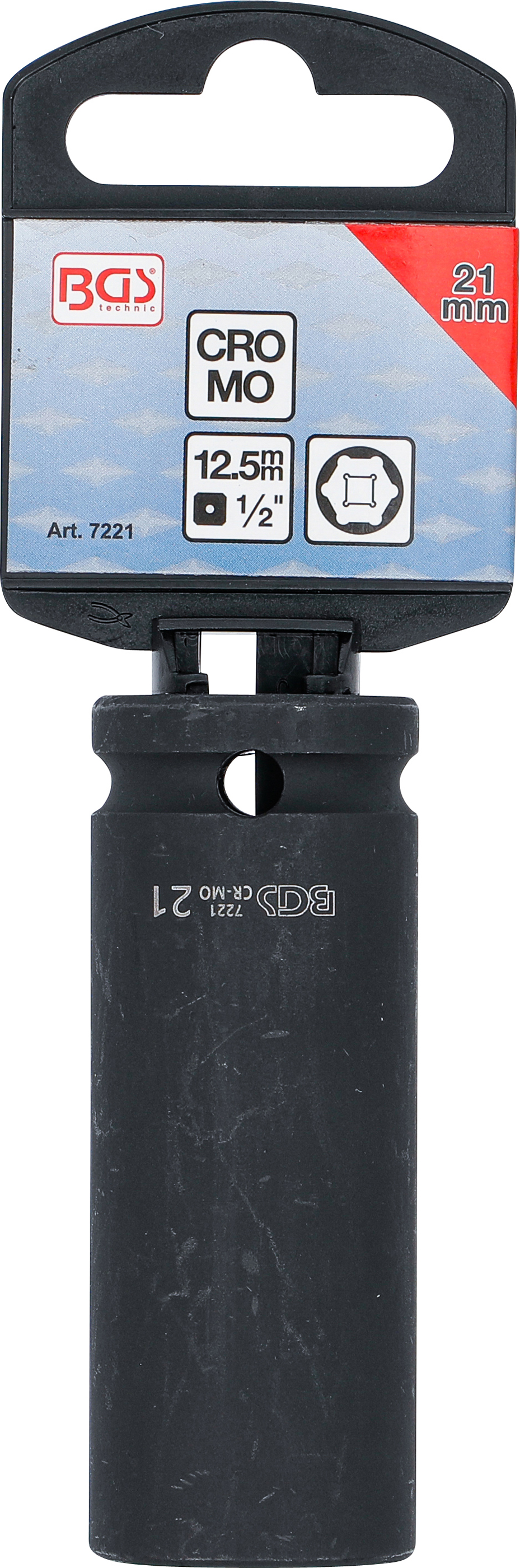 BGS Kraft-Steckschlüssel-Einsatz Sechskant, tief | Antrieb Innenvierkant 12,5 mm (1/2") | SW 21 mm