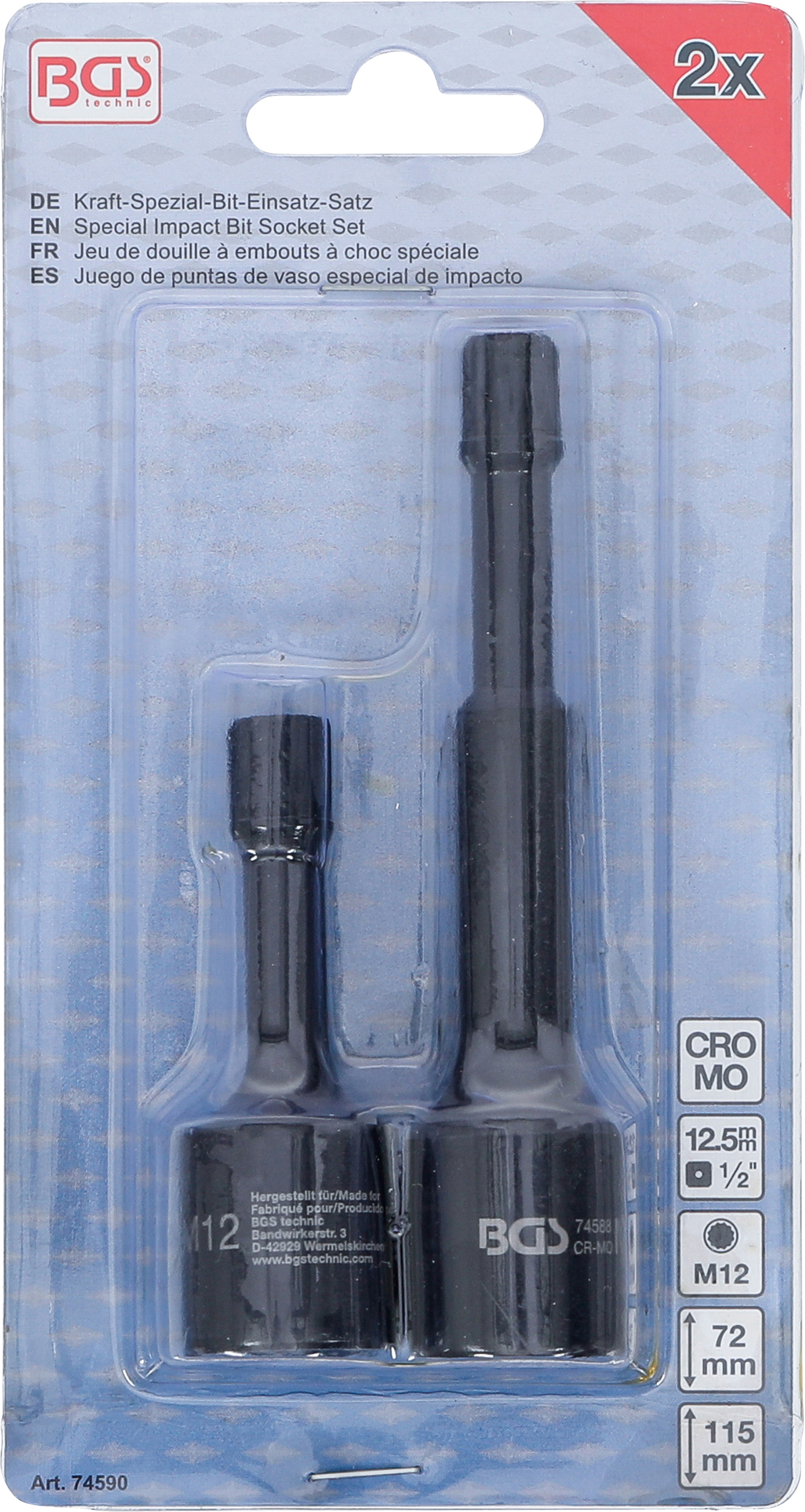 BGS Kraft-Spezial-Bit-Einsatz-Satz | Antrieb Innenvierkant 12,5 mm (1/2") | Innenvielzahn (für XZN) M12 | für VAG | 2-tlg.