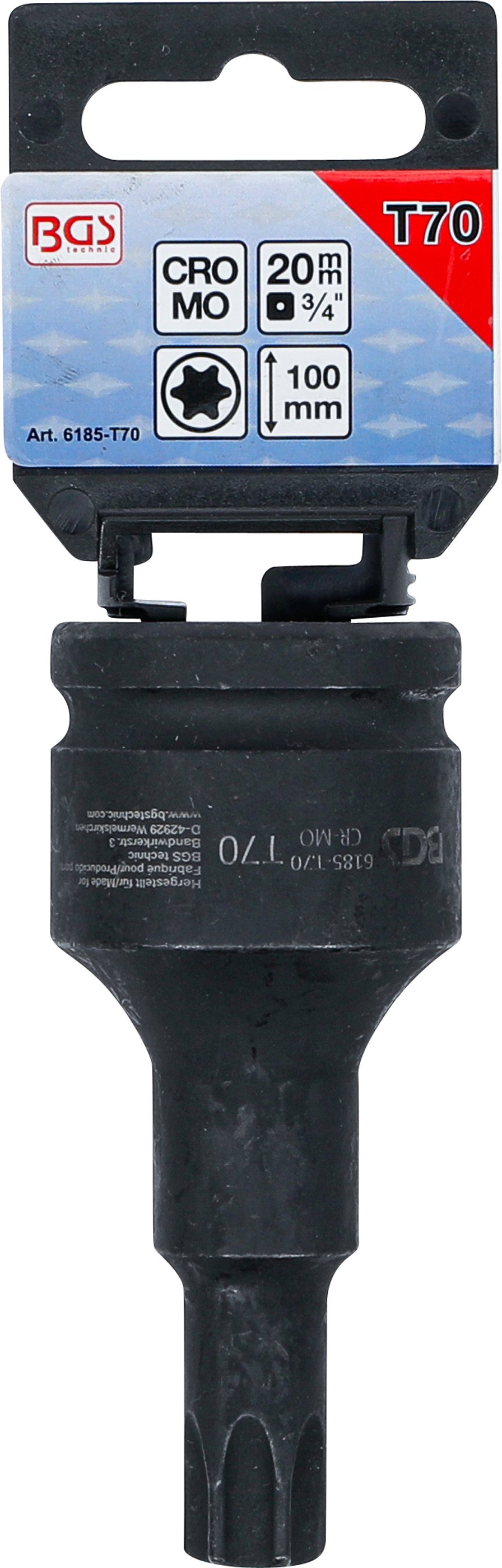 BGS Kraft-Bit-Einsatz | Länge 100 mm | Antrieb Innenvierkant 20 mm (3/4") | T-Profil (für Torx) T70