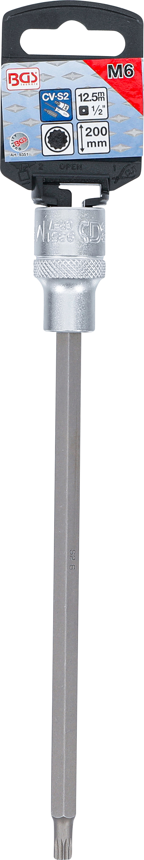 BGS Bit-Einsatz | Länge 200 mm | Antrieb Innenvierkant 12,5 mm (1/2") | Innenvielzahn (für XZN) M6