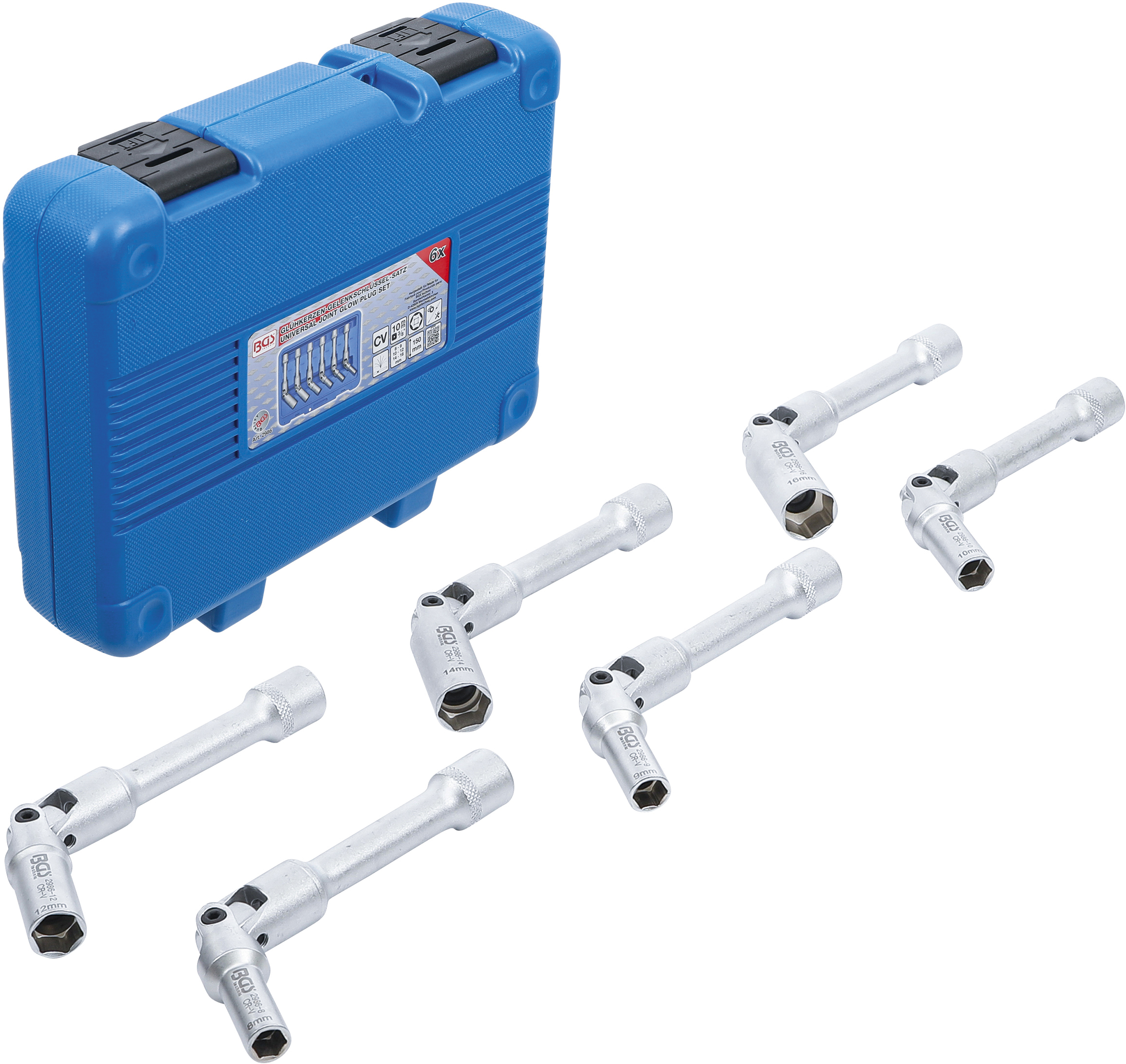 BGS Universal Glühkerzen-Gelenkschlüssel-Satz, Sechskant | Antrieb Innenvierkant 10 mm (3/8") | SW 8 - 16 mm | 6-tlg.