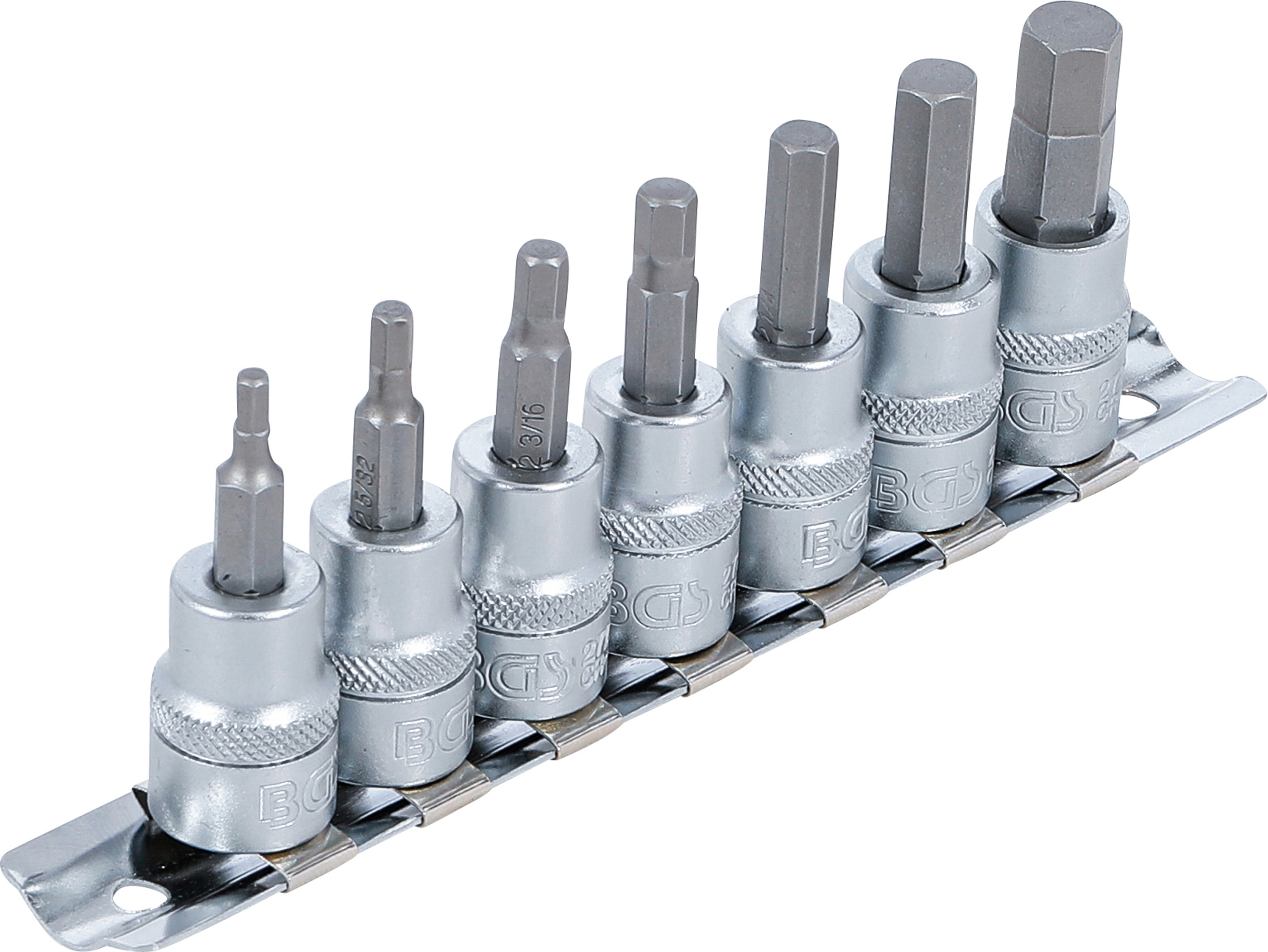 BGS Bit-Einsatz-Satz | Antrieb Innenvierkant 10 mm (3/8") | Innensechskant 1/8" - 3/8" | Zollgrößen | 7-tlg.