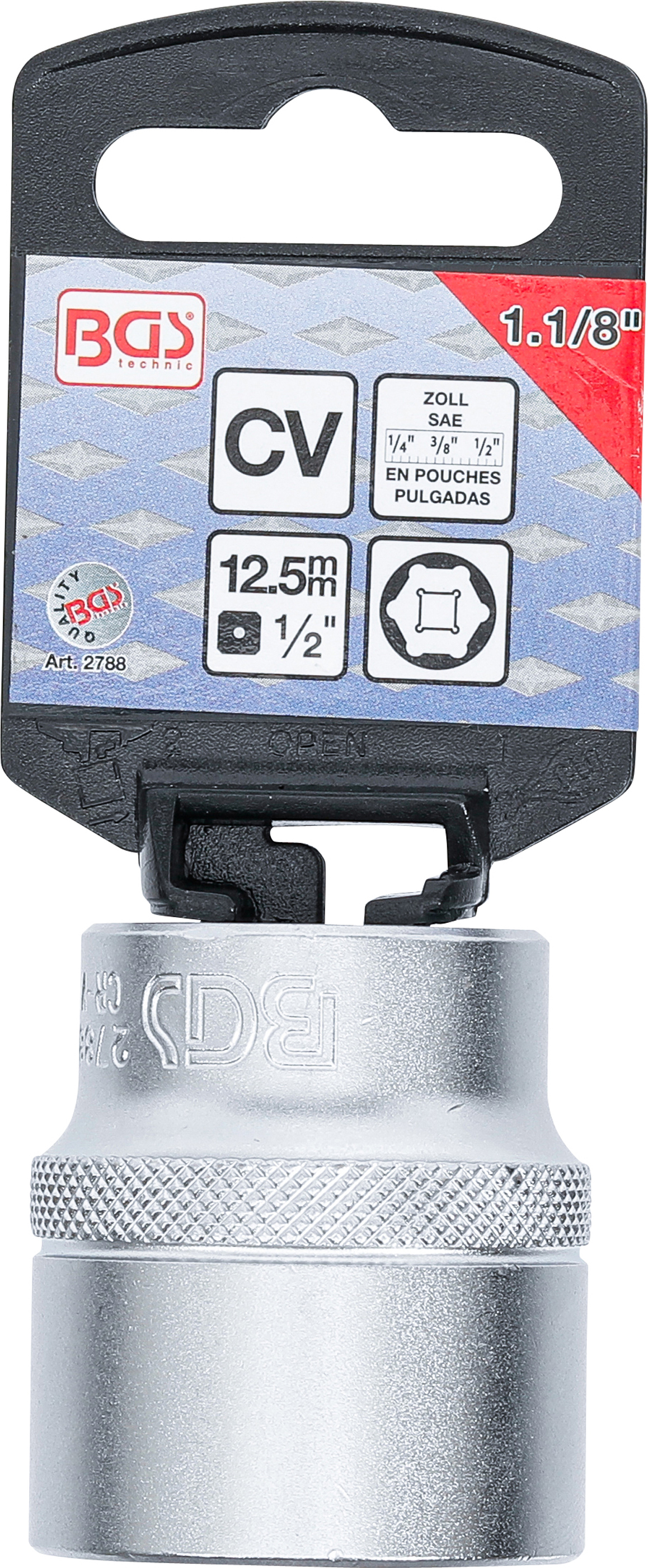 BGS Steckschlüssel-Einsatz Sechskant | Antrieb Innenvierkant 12,5 mm (1/2") | SW 1.1/8"