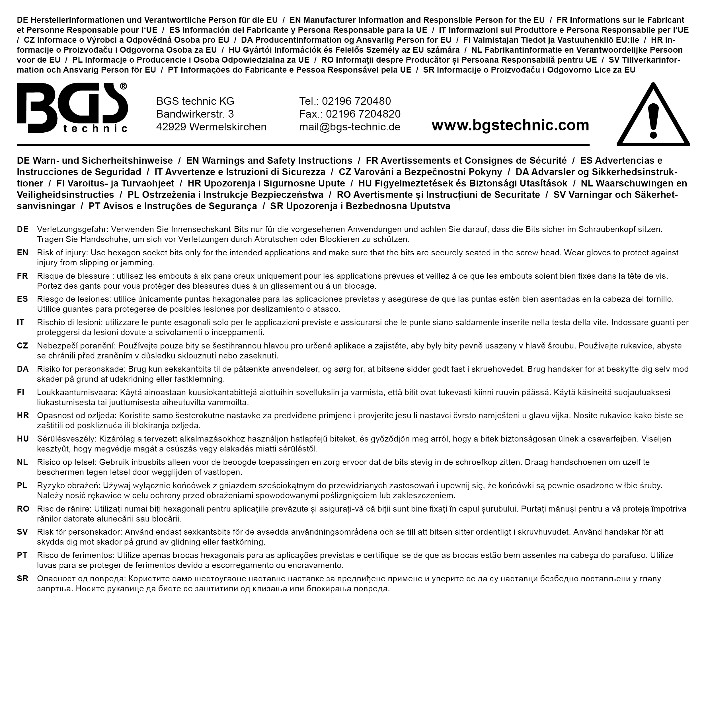 BGS Bit | Länge 75 mm | Antrieb Außensechskant 10 mm (3/8") | Innensechskant 14 mm