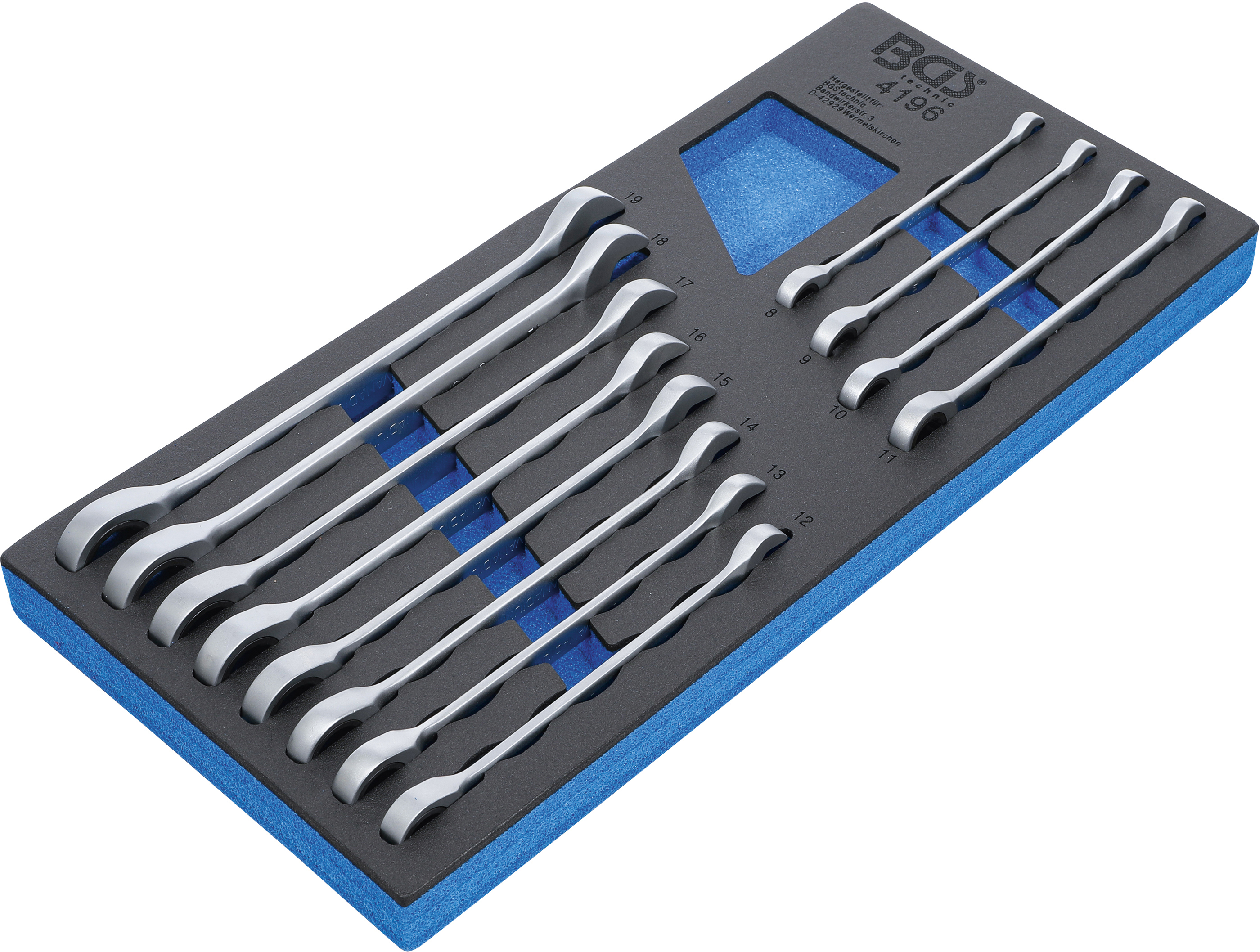 BGS Werkstattwageneinlage 1/3: Ratschenring-Maulschlüssel-Satz | SW 8 - 19 mm | 12-tlg.