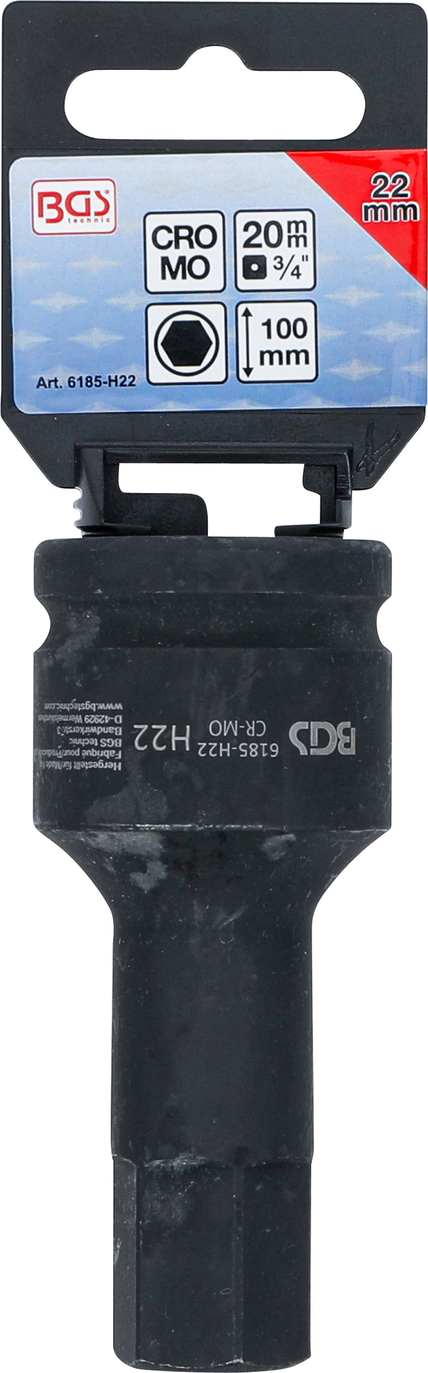 BGS Kraft-Bit-Einsatz | Länge 100 mm | Antrieb Innenvierkant 20 mm (3/4") | Innensechskant 22 mm