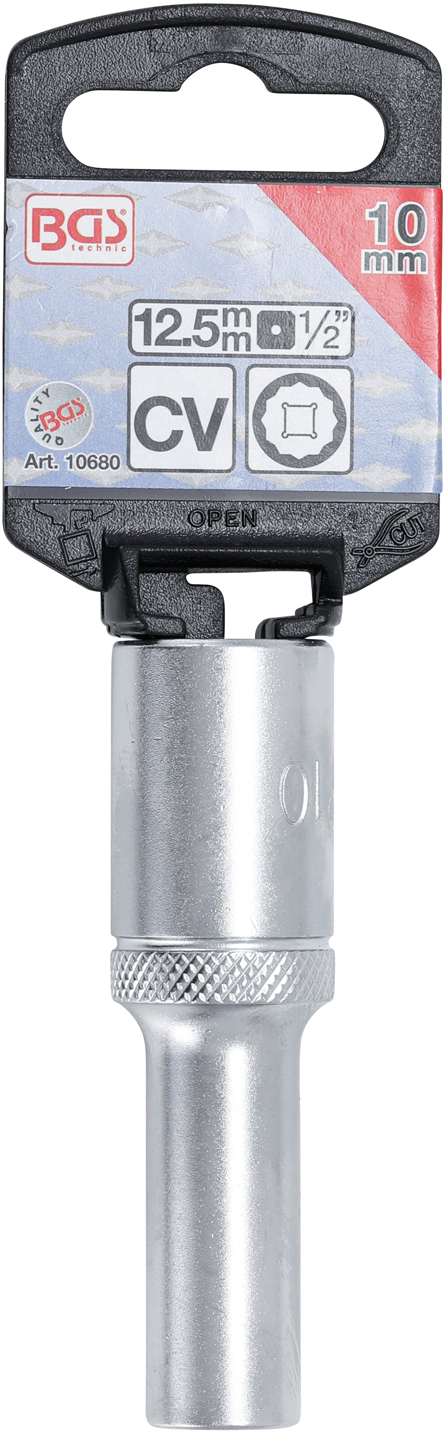 BGS Steckschlüssel-Einsatz Zwölfkant, tief | Antrieb Innenvierkant 12,5 mm (1/2") | SW 10 mm