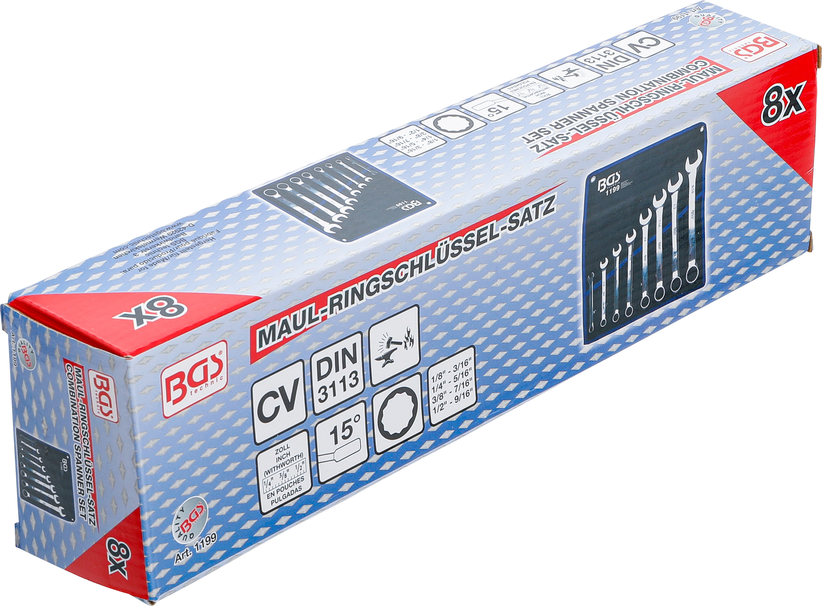 BGS Maul-Ringschlüssel-Satz | Zollgrößen | SW 1/8" - 9/16" Withworth | 8-tlg.