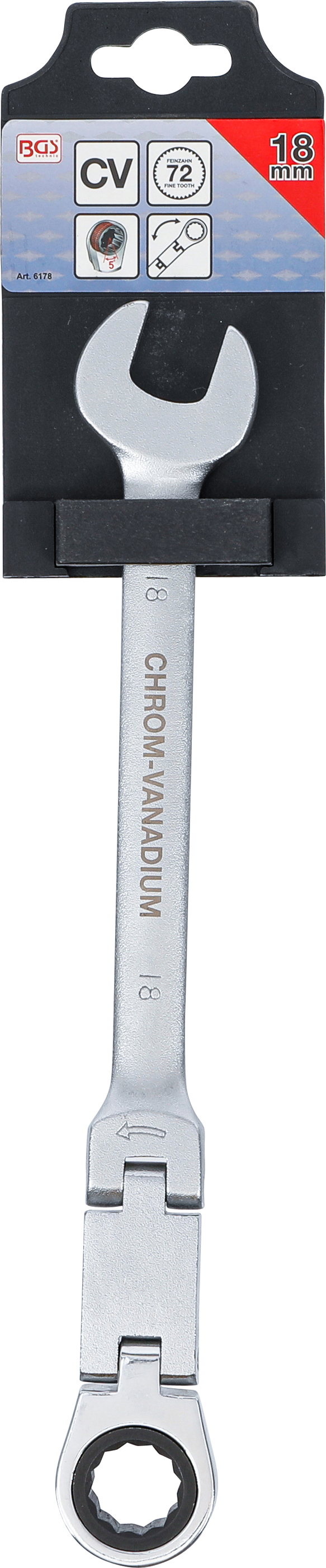 BGS Doppelgelenk-Ratschenring-Maulschlüssel | abwinkelbar | SW 18 mm