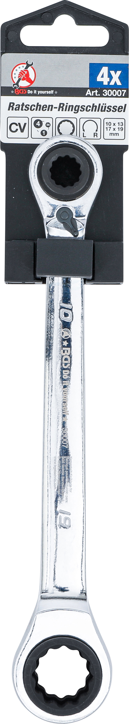 BGS Ratschen-Ringschlüssel | 4-in-1 | SW 10 x 13 - 17 x 19 mm