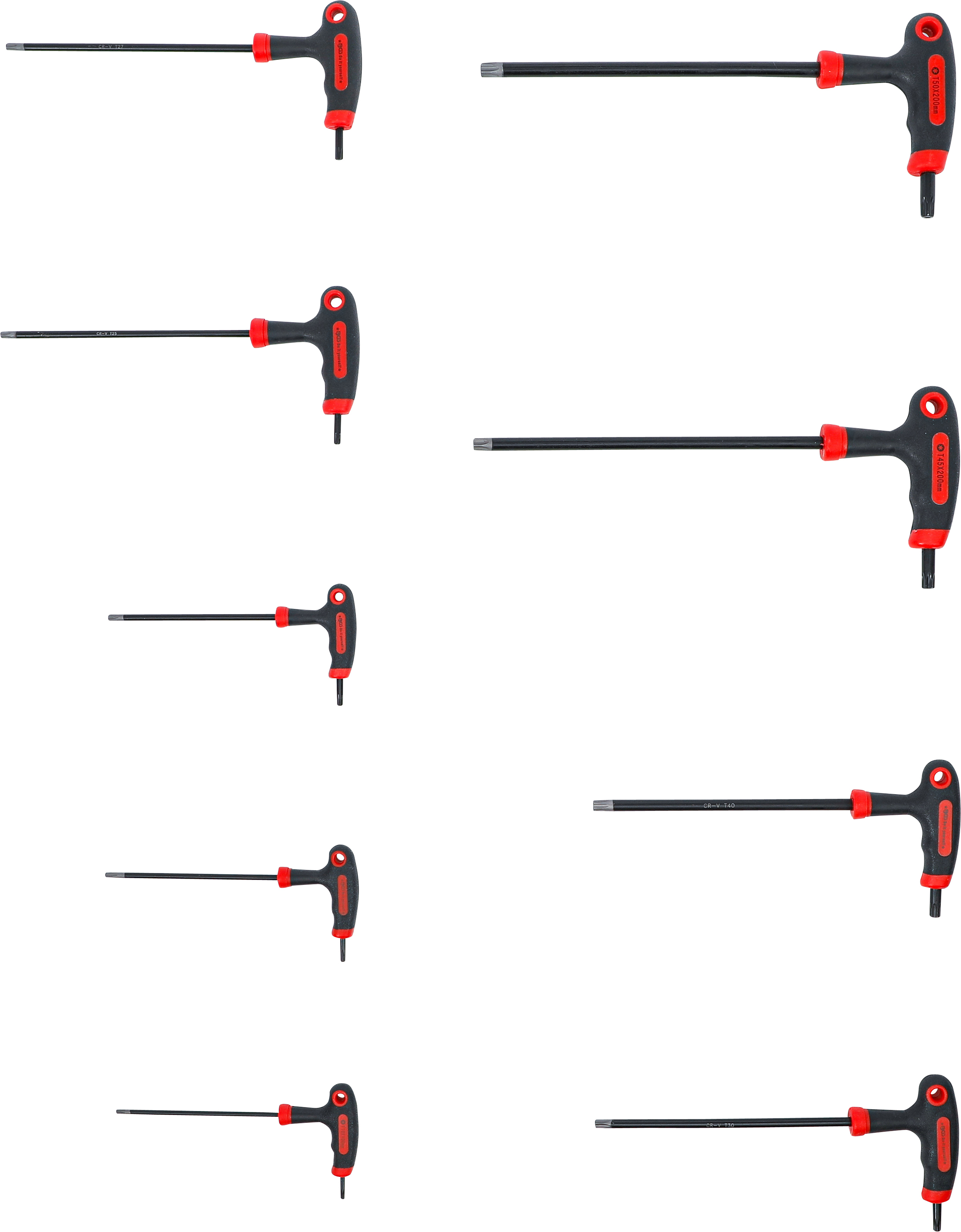 BGS Schraubendreher-Satz mit T-Griff und seitlicher Klinge | T-Profil (für Torx) mit Bohrung | T10 - T50 | 9-tlg.