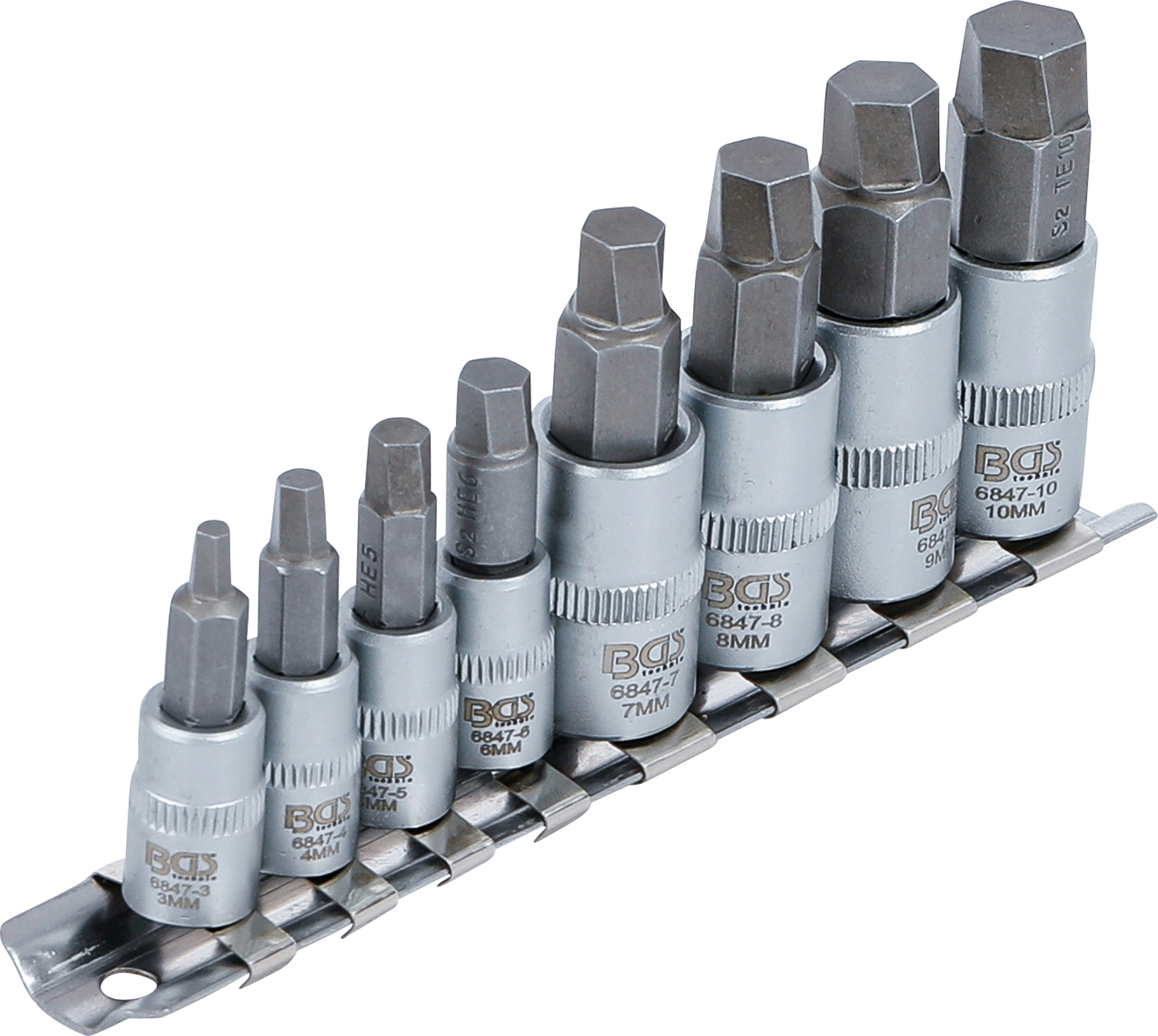 BGS Schraubenausdreher-Satz | Antrieb Innenvierkant 6,3 mm (1/4") / 10 mm (3/8") | für defekten Innensechskant 3 - 10 mm | 8-tlg.