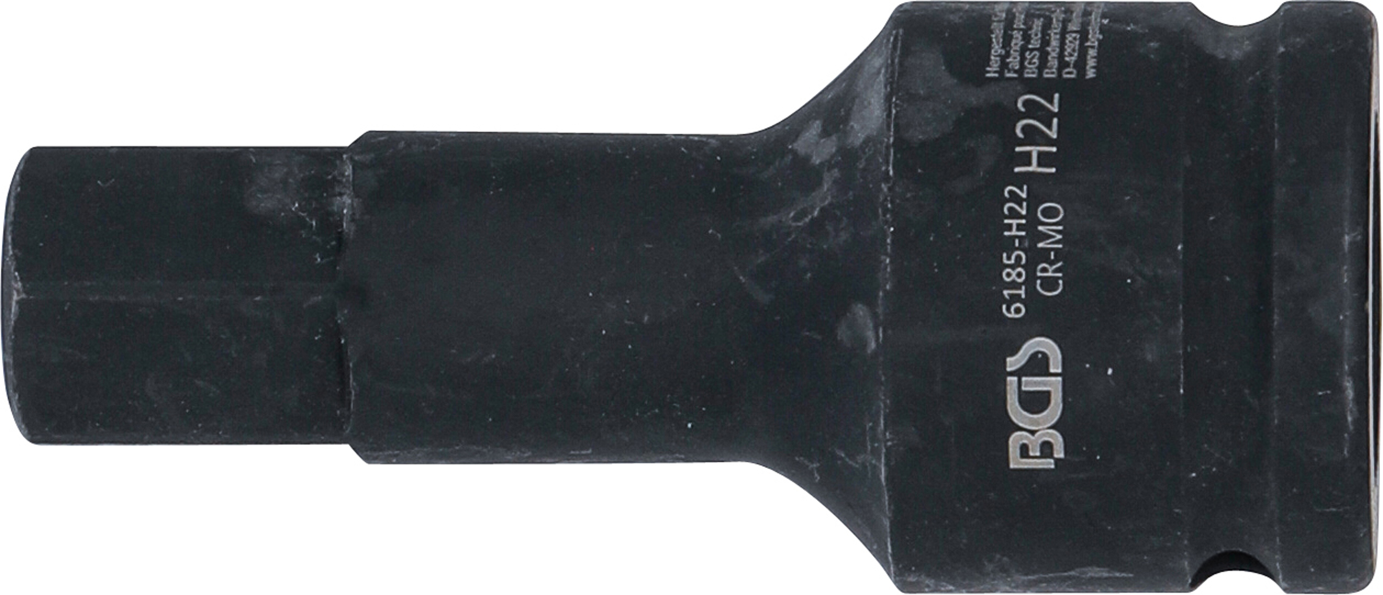 BGS Kraft-Bit-Einsatz | Länge 100 mm | Antrieb Innenvierkant 20 mm (3/4") | Innensechskant 22 mm