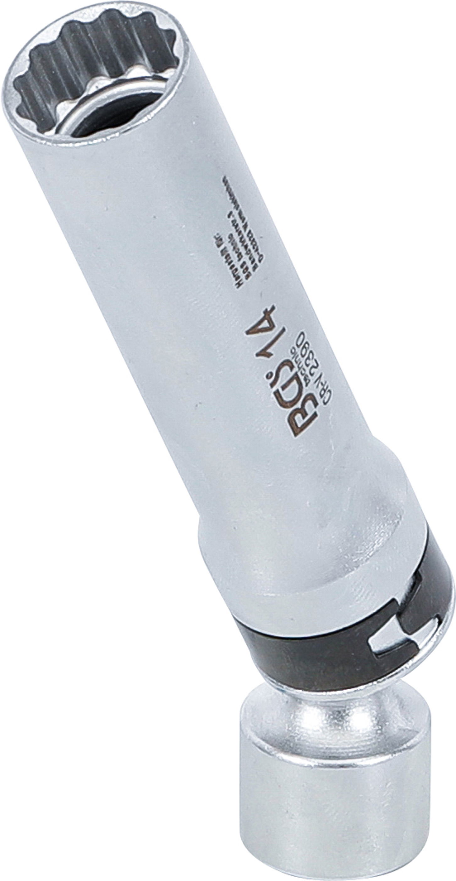 BGS Zündkerzen-Gelenkeinsatz Zwölfkant mit Haltefeder | Antrieb Innenvierkant 10 mm (3/8") | SW 14 mm