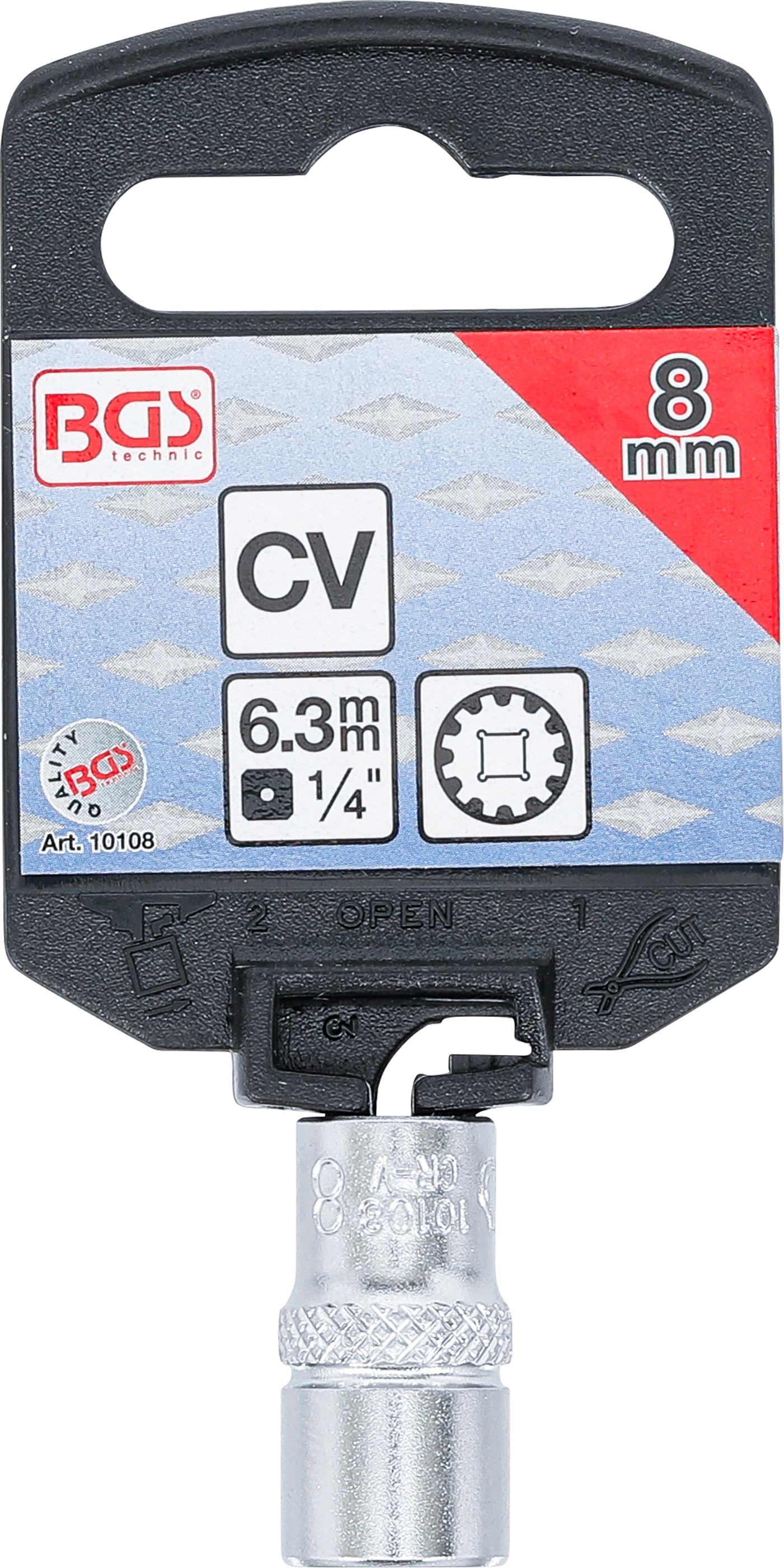 BGS Steckschlüssel-Einsatz Gear Lock | Antrieb Innenvierkant 6,3 mm (1/4") | SW 8 mm