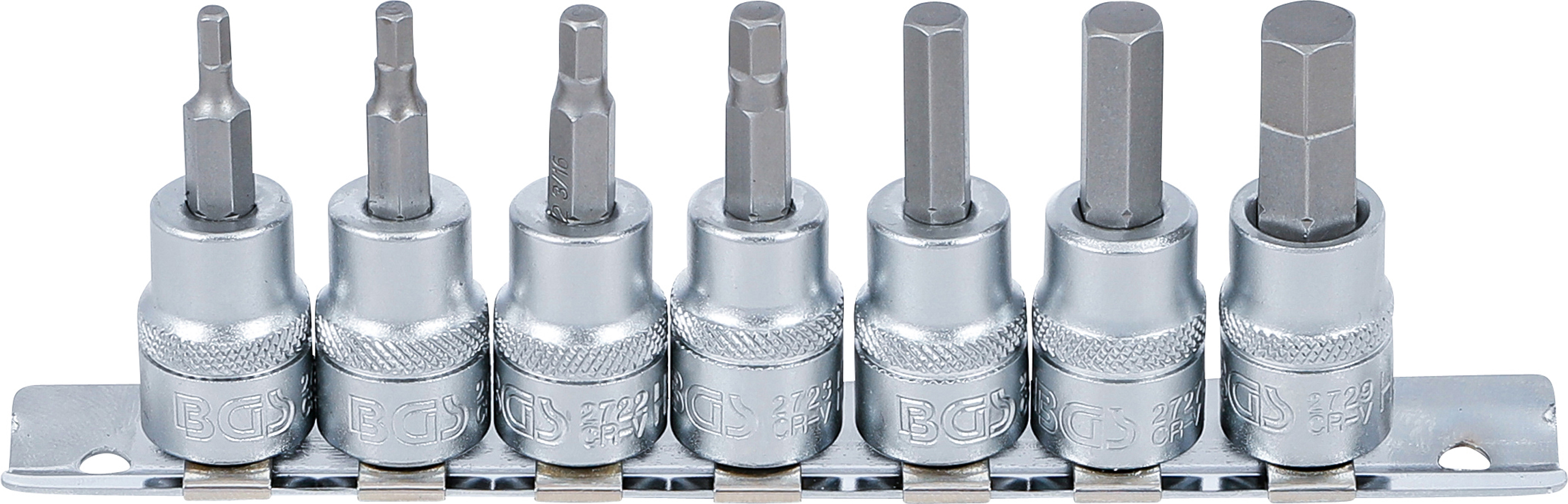 BGS Bit-Einsatz-Satz | Antrieb Innenvierkant 10 mm (3/8") | Innensechskant 1/8" - 3/8" | Zollgrößen | 7-tlg.