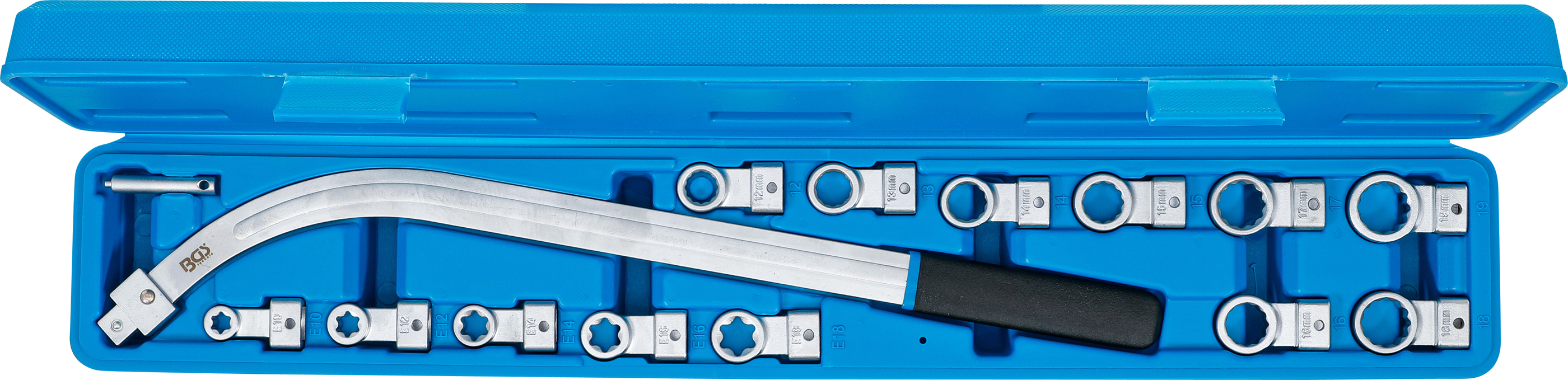 BGS Spannrollenschlüssel-Satz | Zwölfkant SW 12 - 19 mm / E-Profil SW E10 - E18 | 15-tlg.