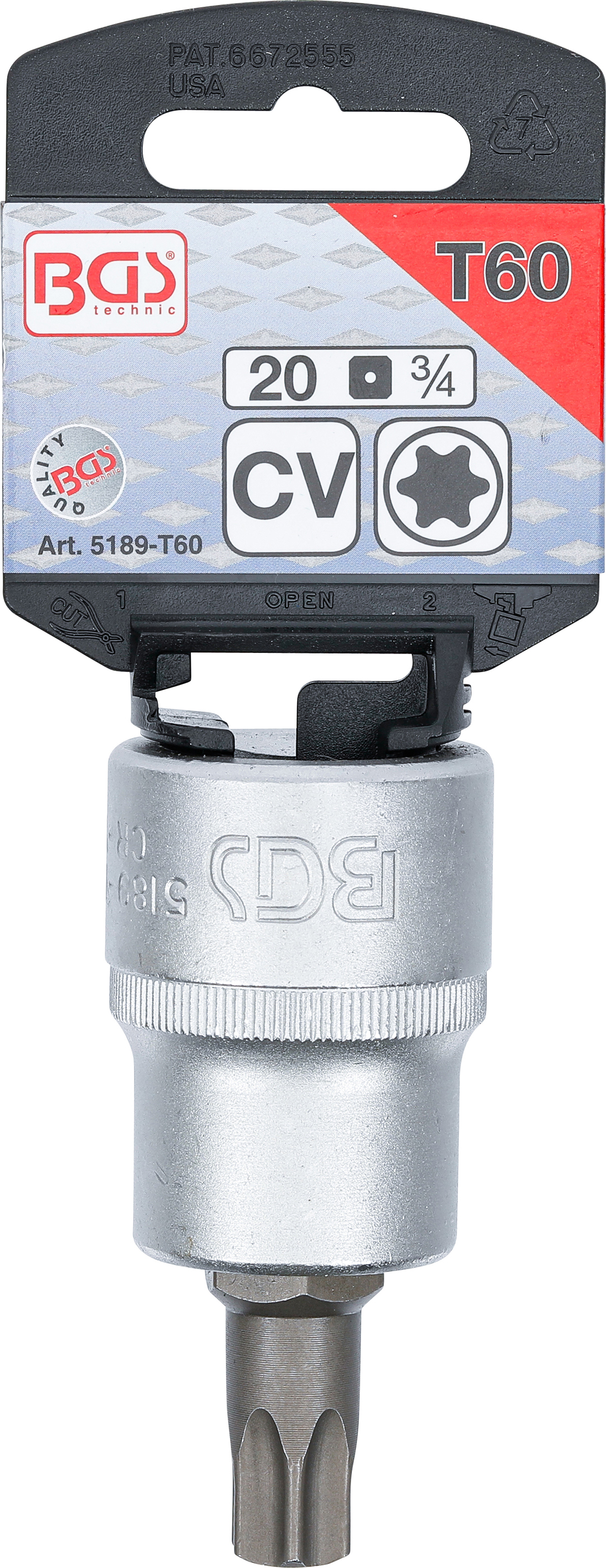 BGS Bit-Einsatz | Antrieb Innenvierkant 20 mm (3/4") | T-Profil (für Torx) T60