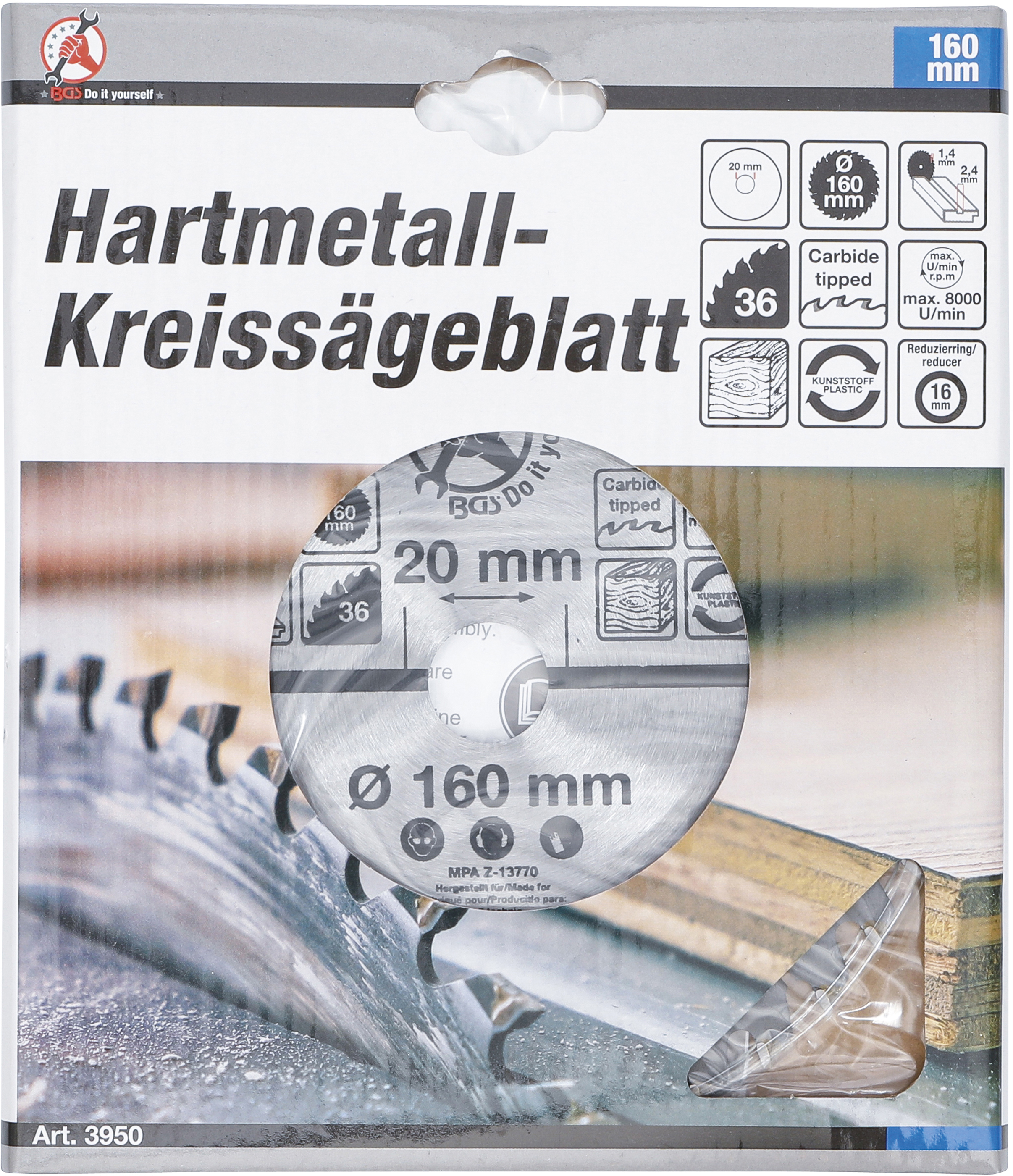 BGS Hartmetall-Kreissägeblatt | Ø 160 x 20 x 2,4 mm | 36 Zähne