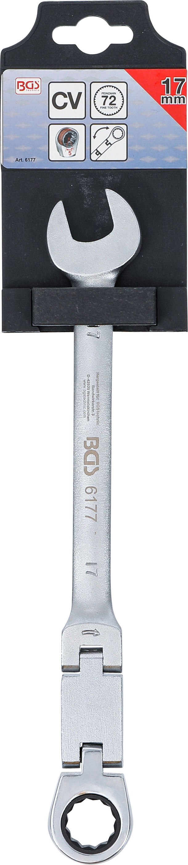 BGS Doppelgelenk-Ratschenring-Maulschlüssel | abwinkelbar | SW 17 mm