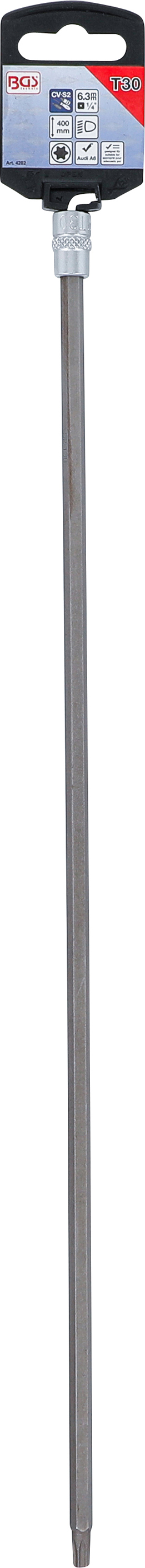 BGS Bit-Einsatz | Länge 400 mm | Antrieb Innenvierkant 6,3 mm (1/4") | T-Profil (für Torx) T30
