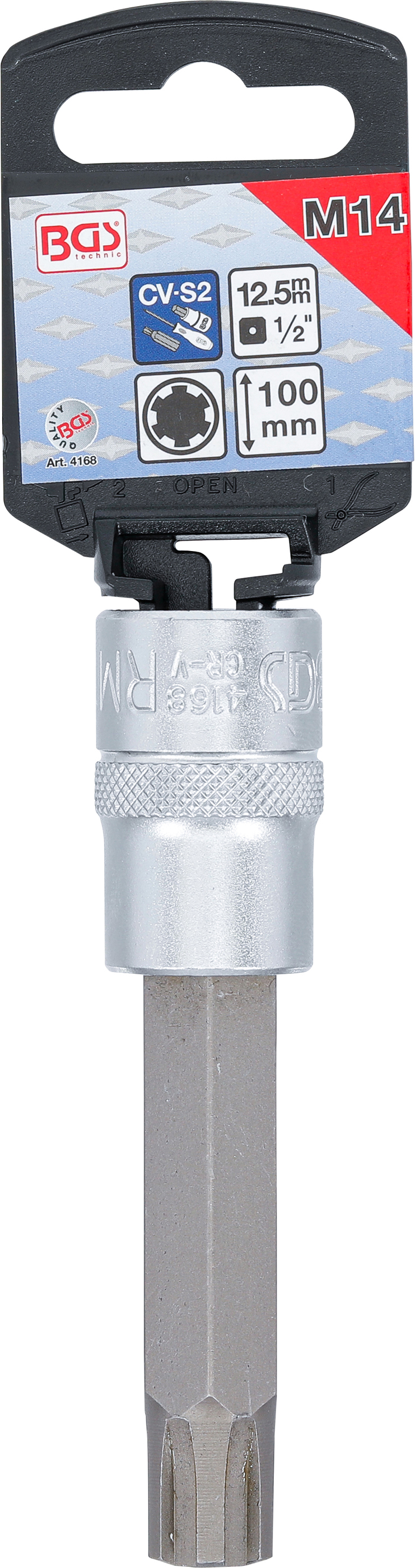 BGS Bit-Einsatz | Länge 100 mm | Antrieb Innenvierkant 12,5 mm (1/2") | Keil-Profil (für RIBE) M14