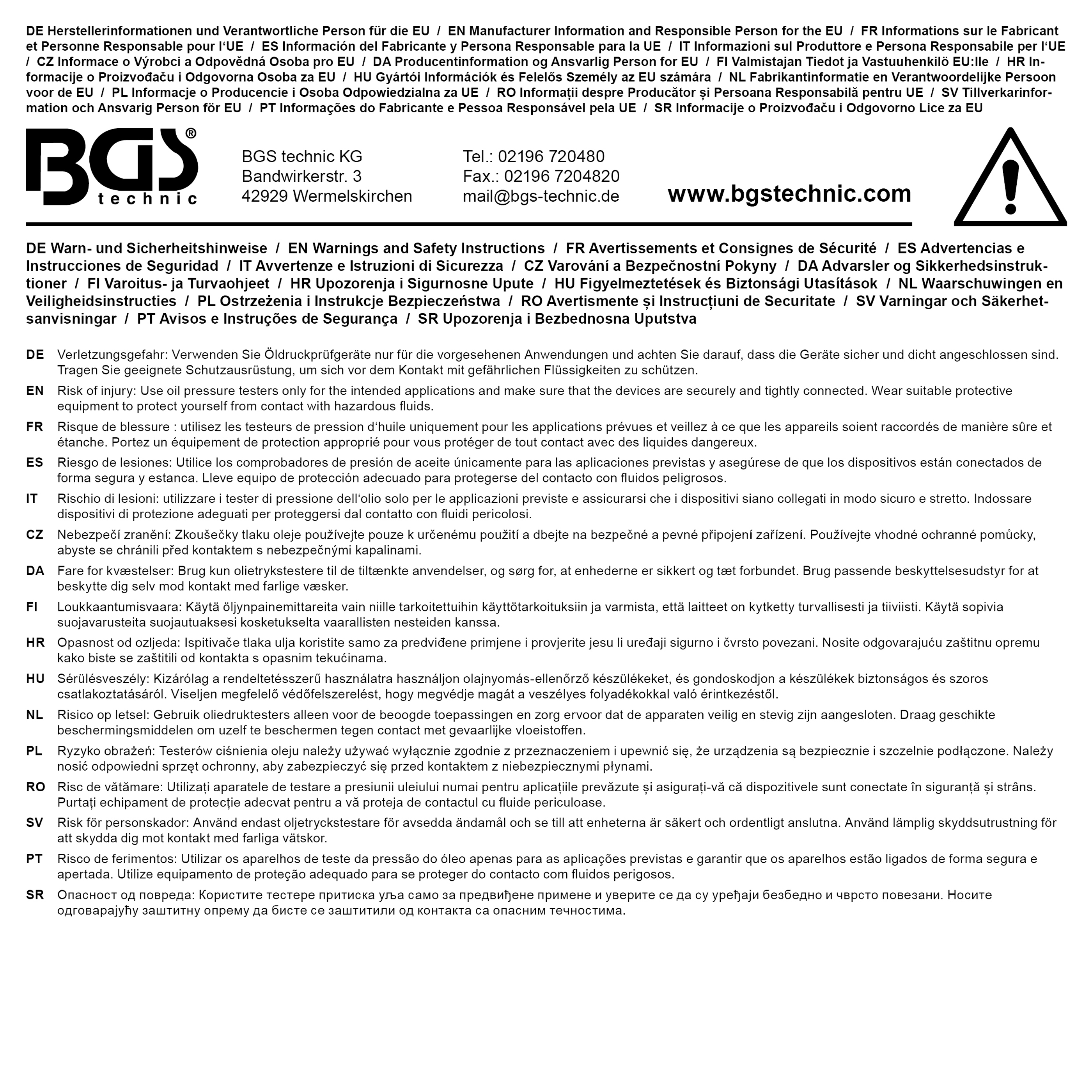 BGS Messuhr mit Ventil | 0 - 10 Bar | für Art. 8007