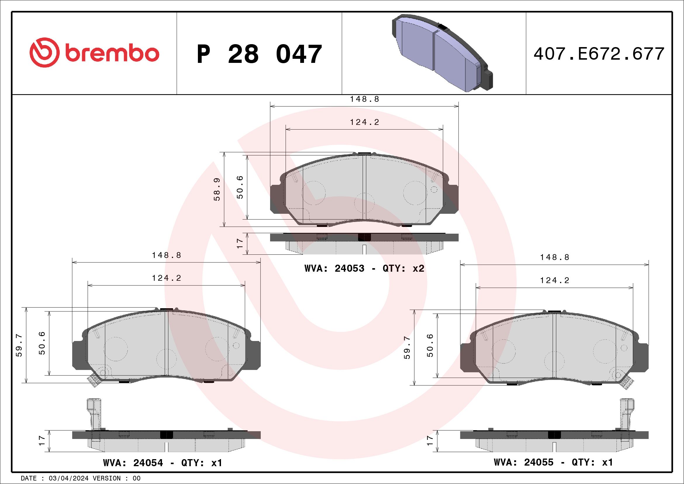 Bremsbelagsatz, Scheibenbremse “BREMBO 149 mm, 17 mm, 59 mm”