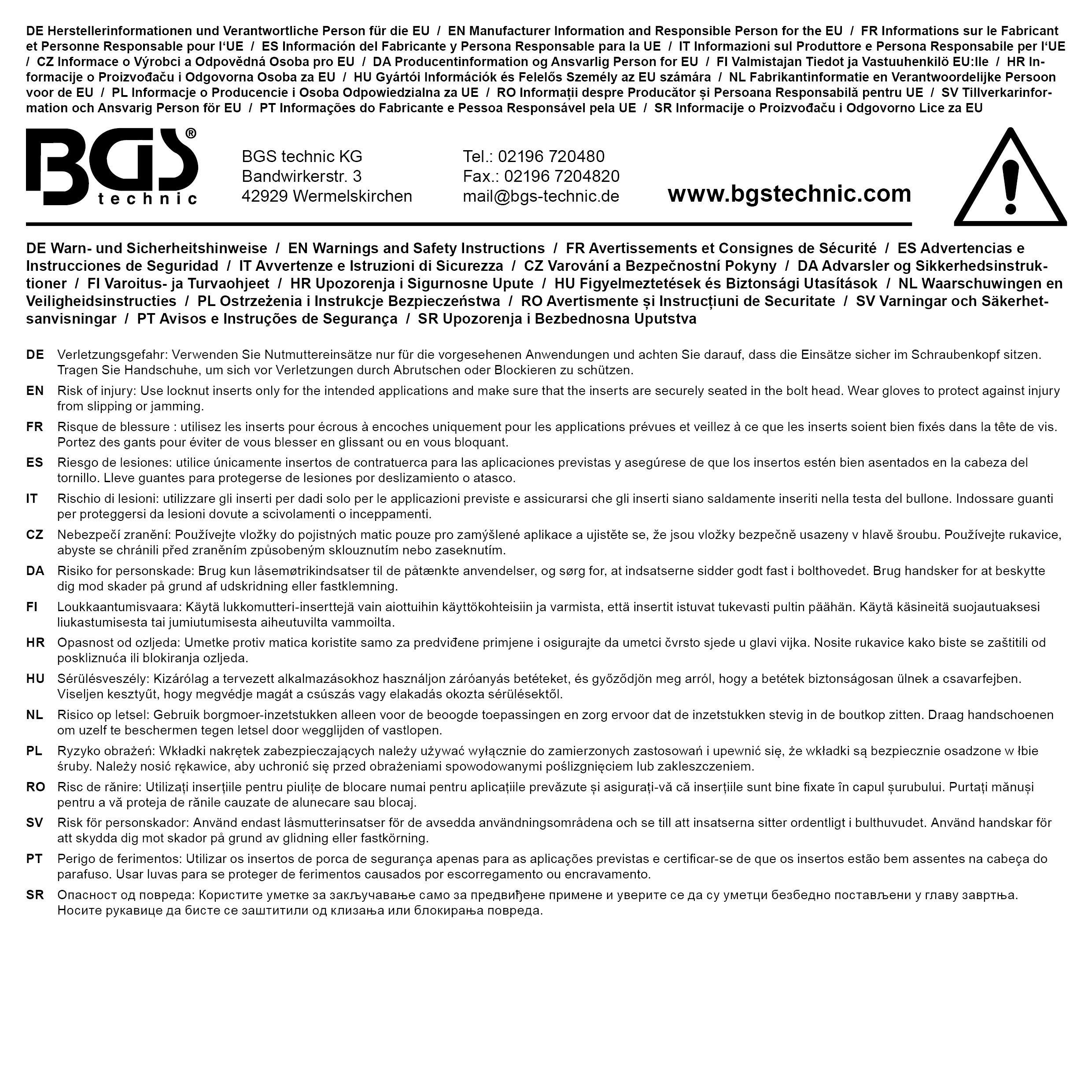 BGS Nutmutternschlüssel | Zapfen innen liegend | KM12