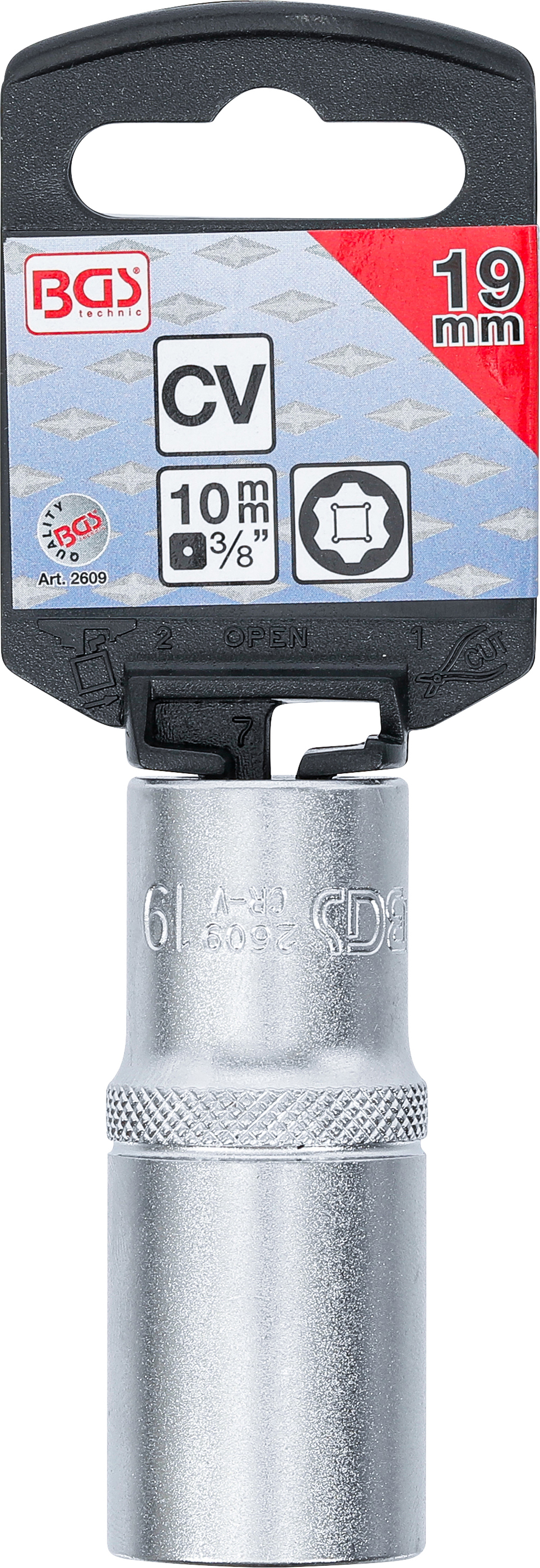 BGS Steckschlüssel-Einsatz Super Lock, tief | Antrieb Innenvierkant 10 mm (3/8") | SW 19 mm