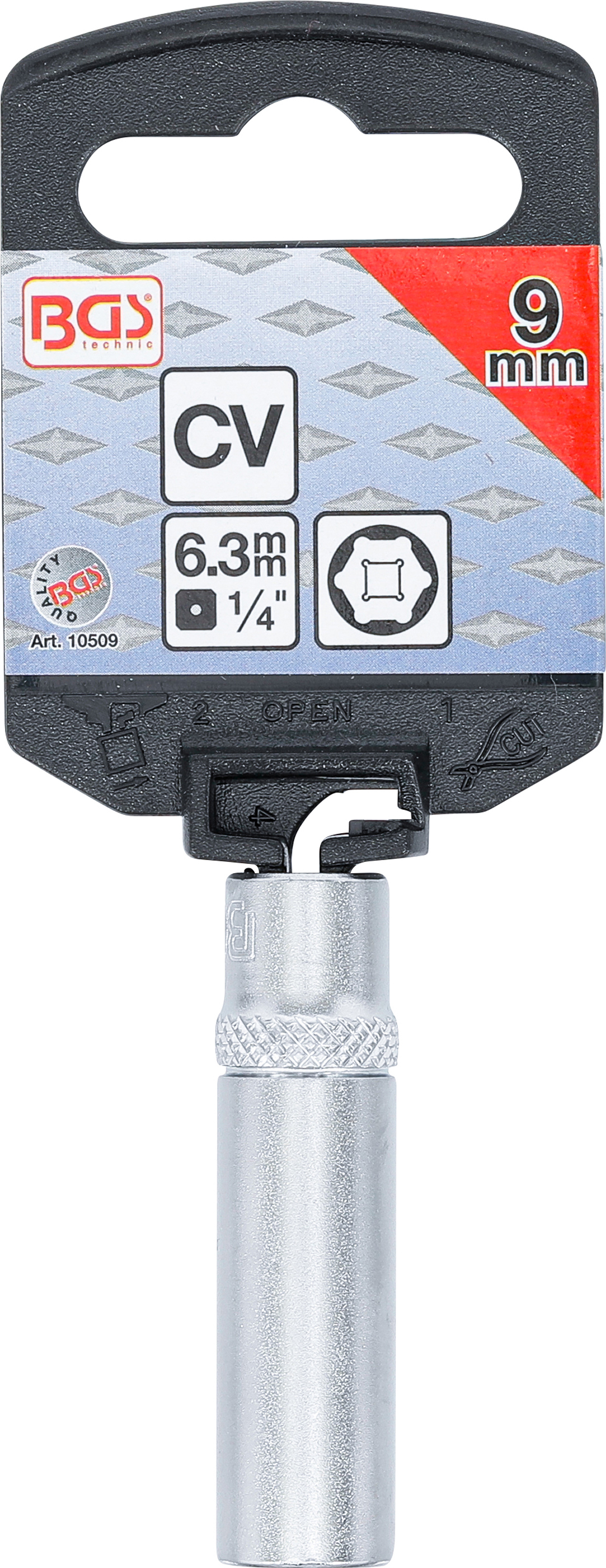 BGS Steckschlüssel-Einsatz Sechskant, tief | Antrieb Innenvierkant 6,3 mm (1/4") | SW 9 mm