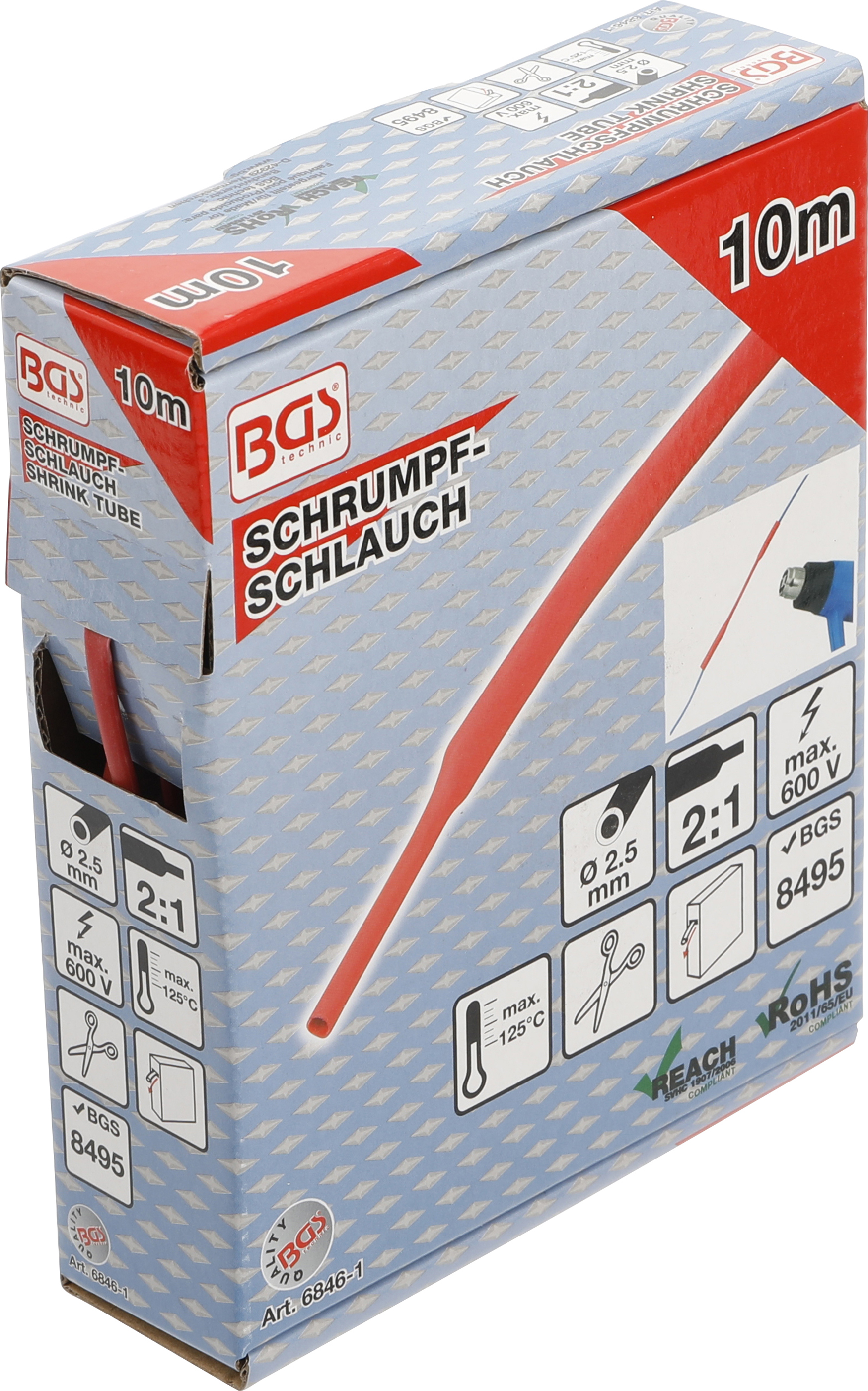 BGS Schrumpfschlauch-Box | rot | Ø 2,5 mm | 10 m