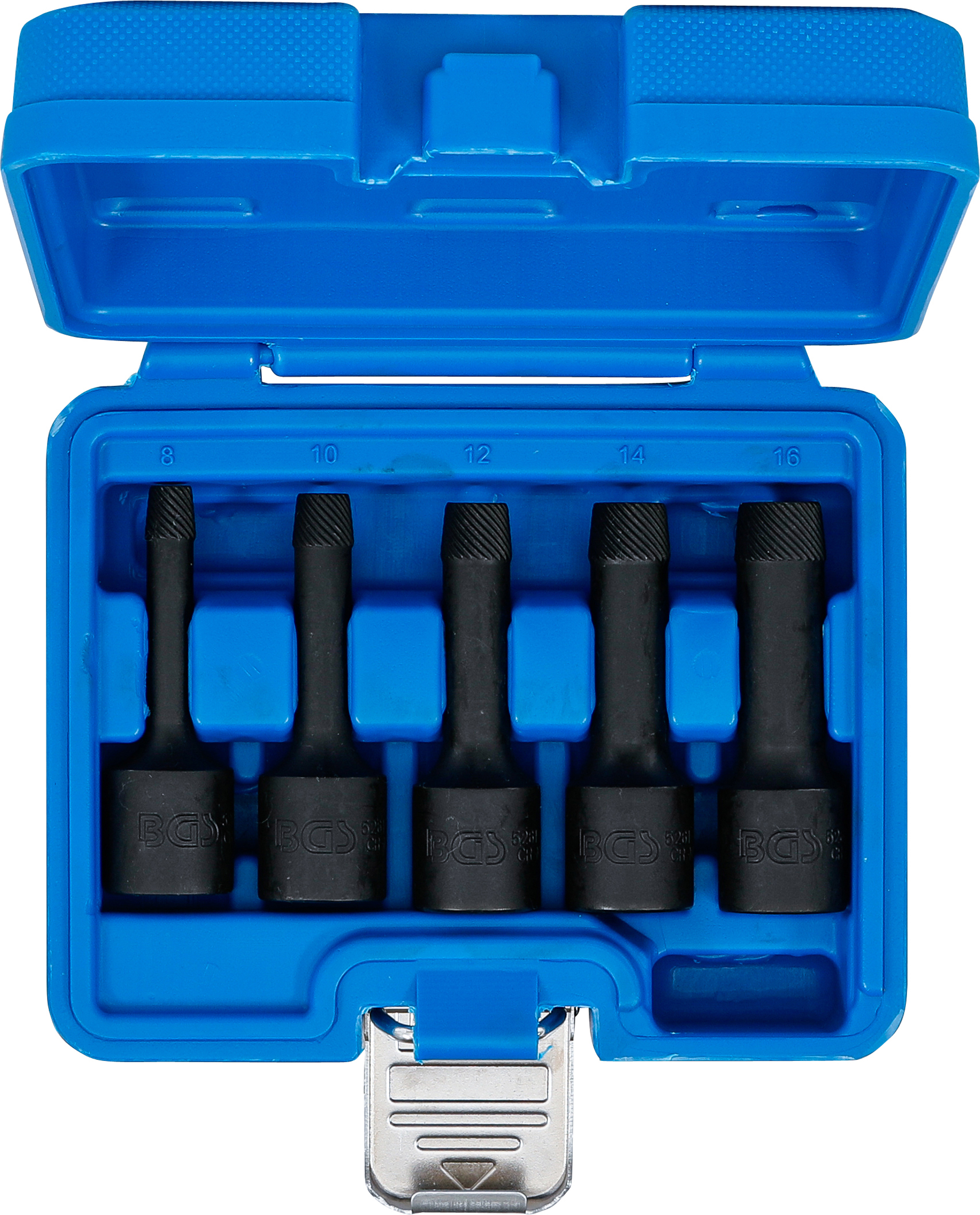 BGS Spiral-Profil-Steckschlüssel-Satz / Schraubenausdreher | Antrieb Innenvierkant 12,5 mm (1/2") | SW 8 - 16 mm | 5-tlg.