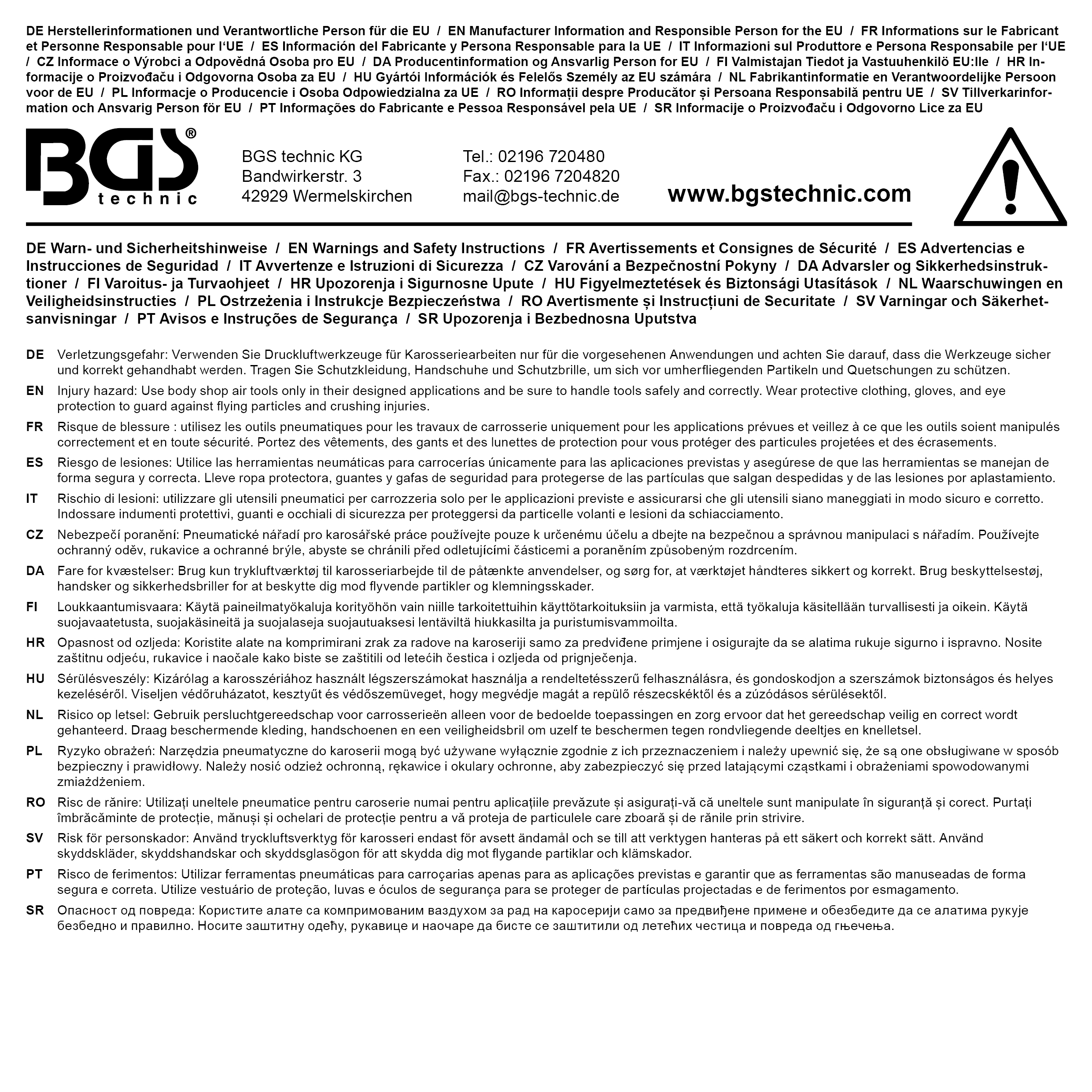 BGS Druckluft-Loch- und Absetzzange