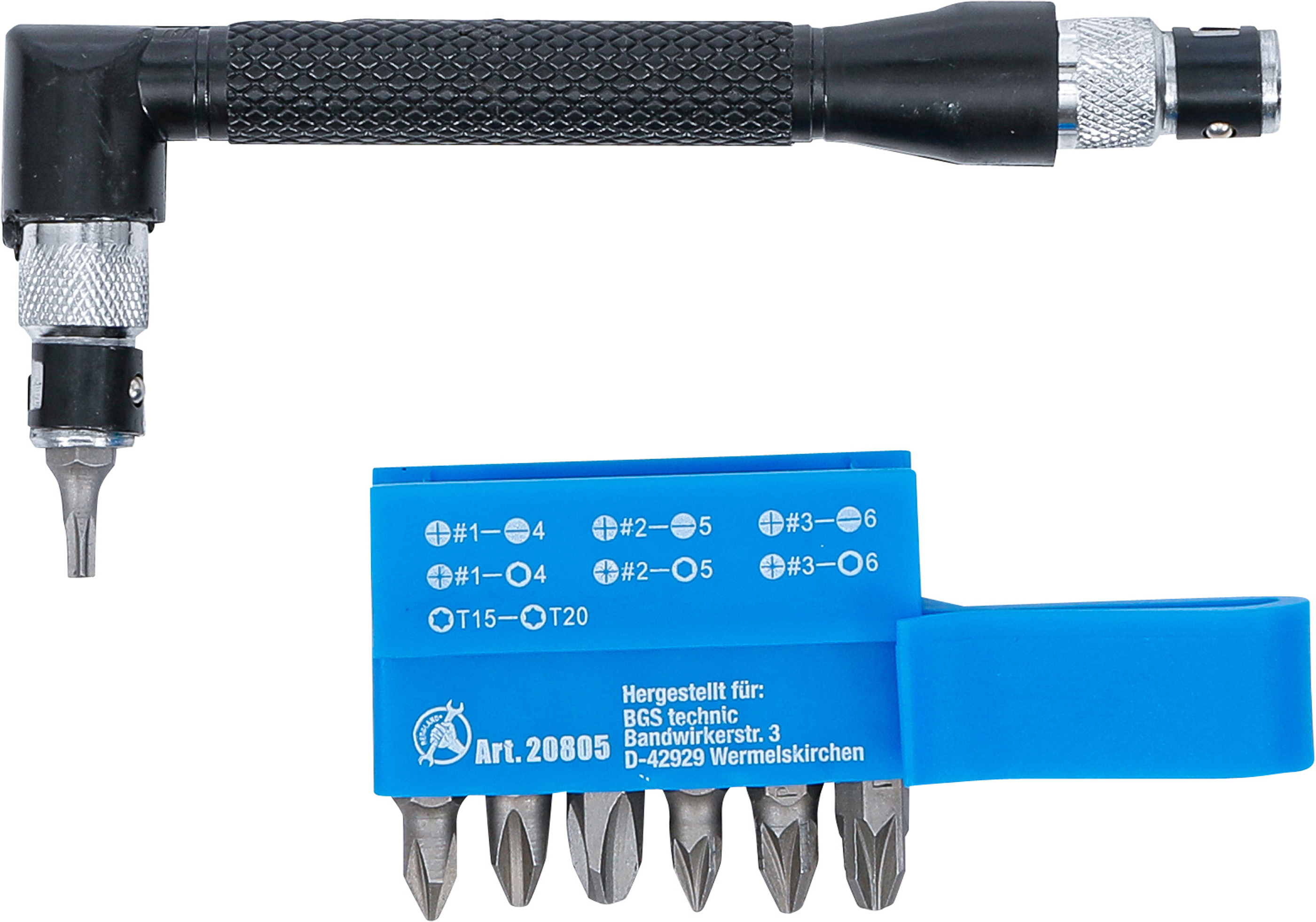 BGS Winkelschrauber mit 7 Doppelklingen-Bits | Antrieb Außensechskant 6,3 mm (1/4") | 8-tlg.