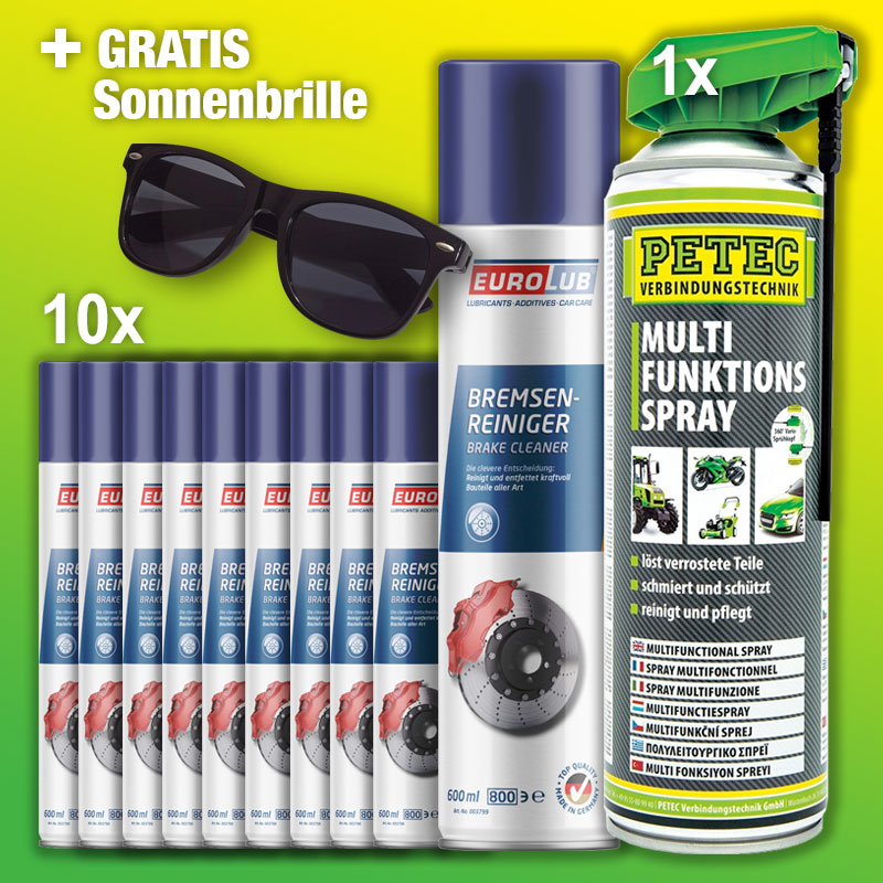 Eurolub Bremsenreiniger Super DEAL + Petec Multifunktions Spray und Sonnenbrille GRATIS