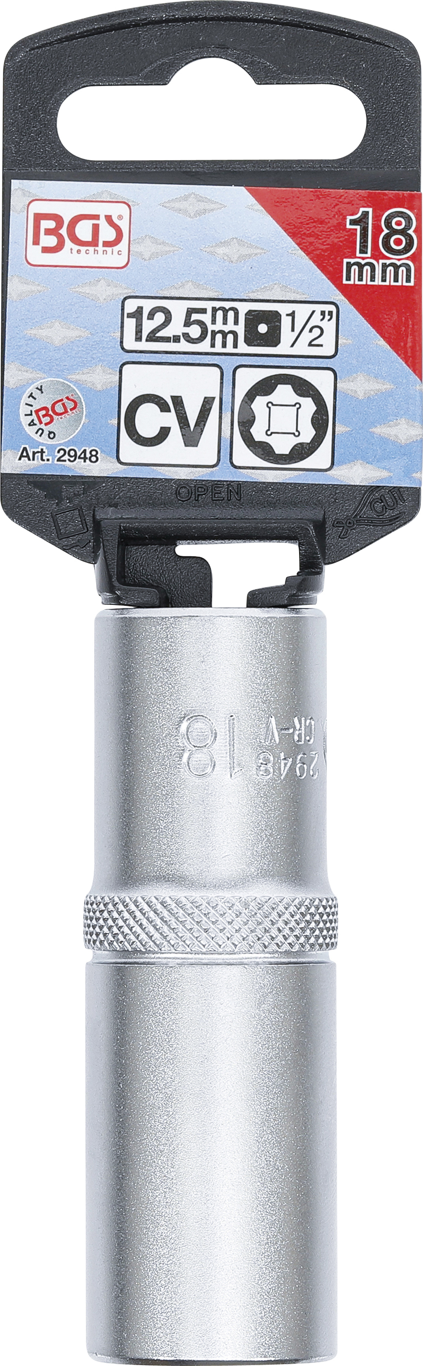 BGS Steckschlüssel-Einsatz Super Lock, tief | Antrieb Innenvierkant 12,5 mm (1/2") | SW 18 mm