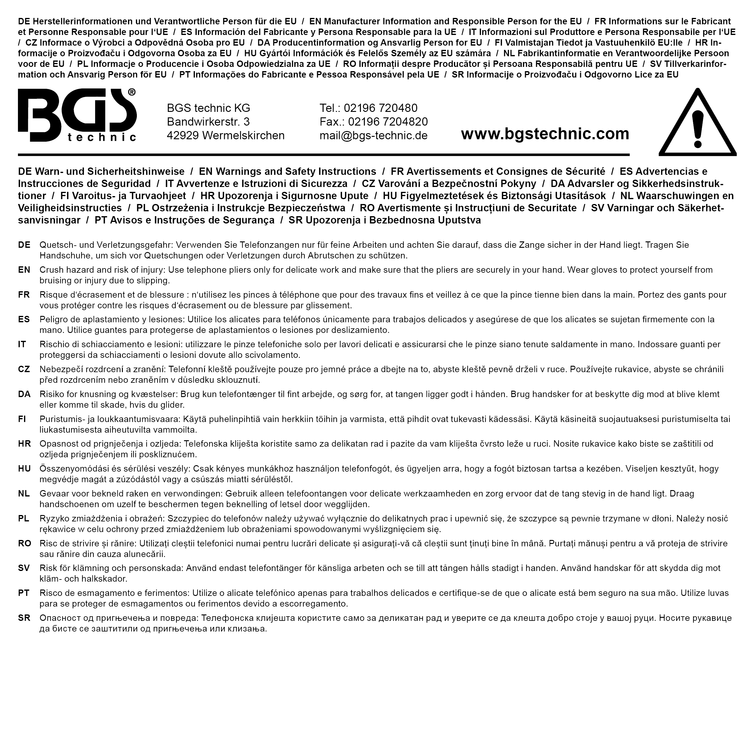 BGS Telefonzange | extra lang | 90° gebogen | 280 mm
