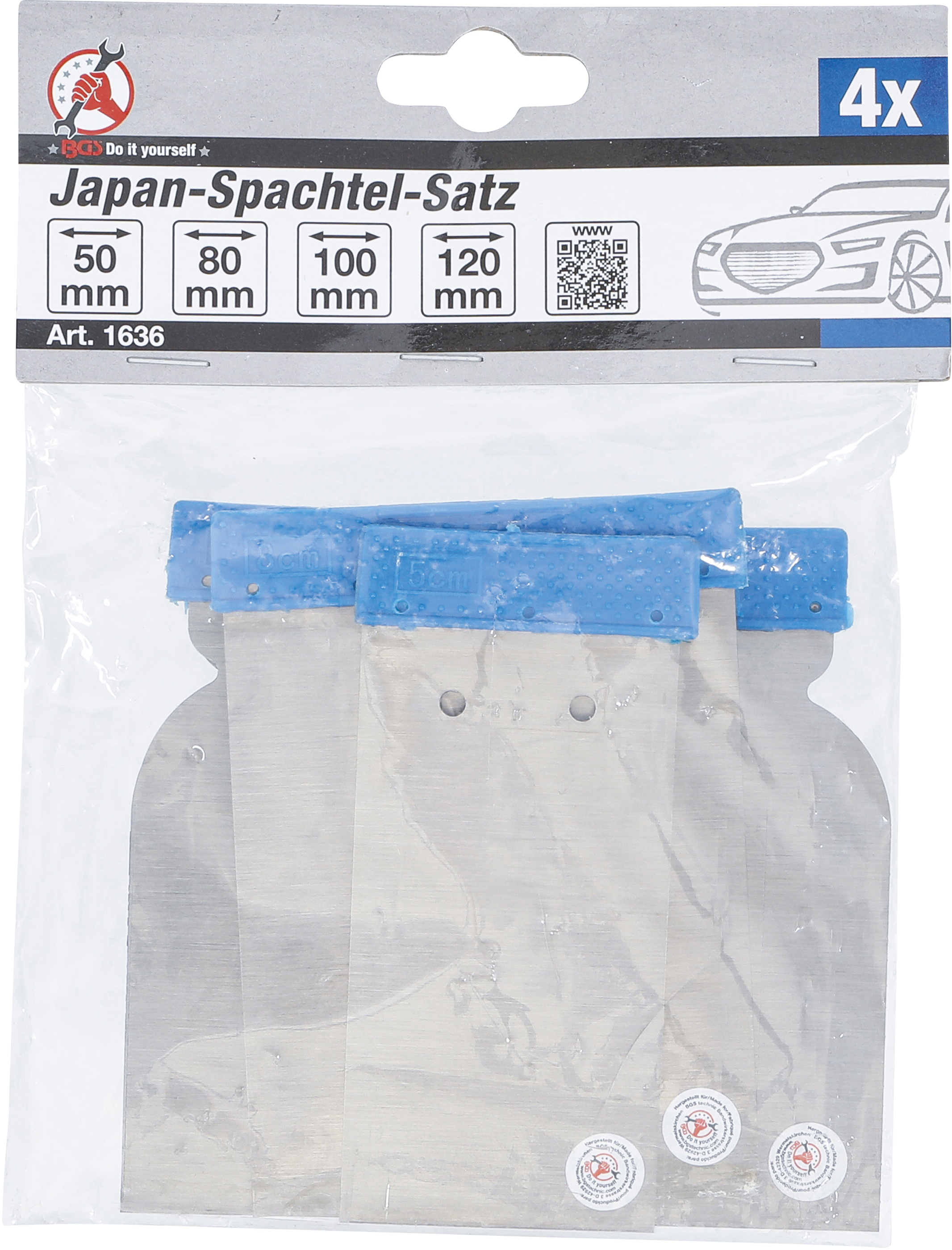 BGS Japan-Spachtel-Satz | Federbandstahl | 50 / 80 / 100 / 120 mm | 4-tlg.