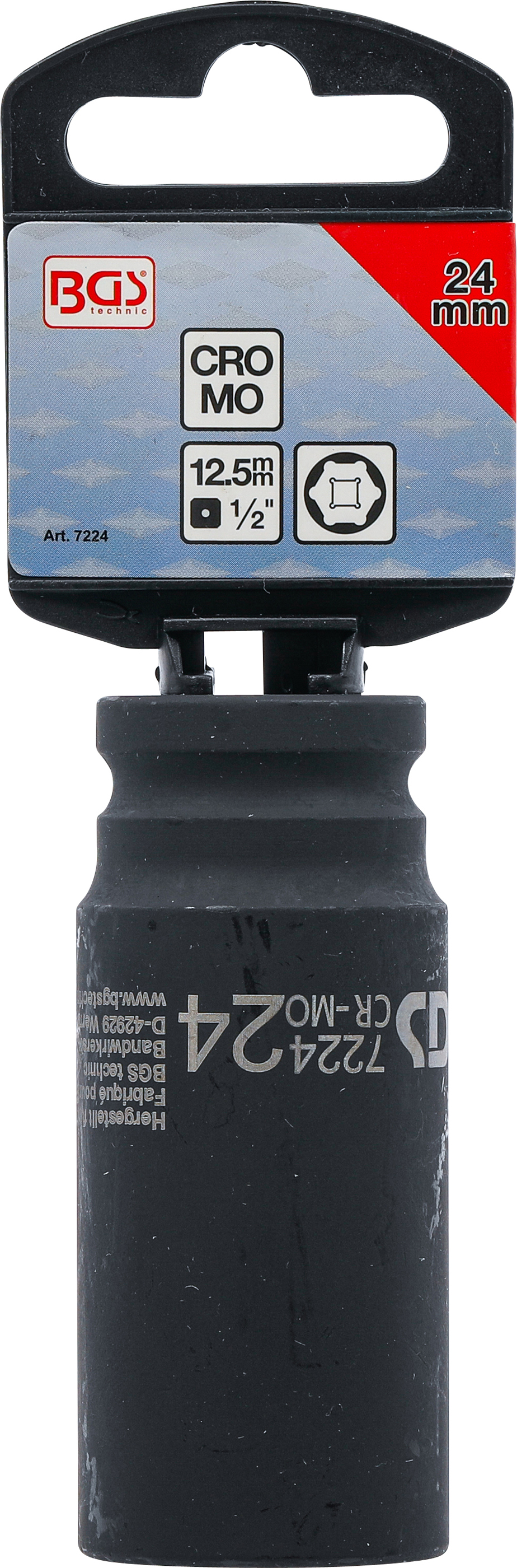 BGS Kraft-Steckschlüssel-Einsatz Sechskant, tief | Antrieb Innenvierkant 12,5 mm (1/2") | SW 24 mm