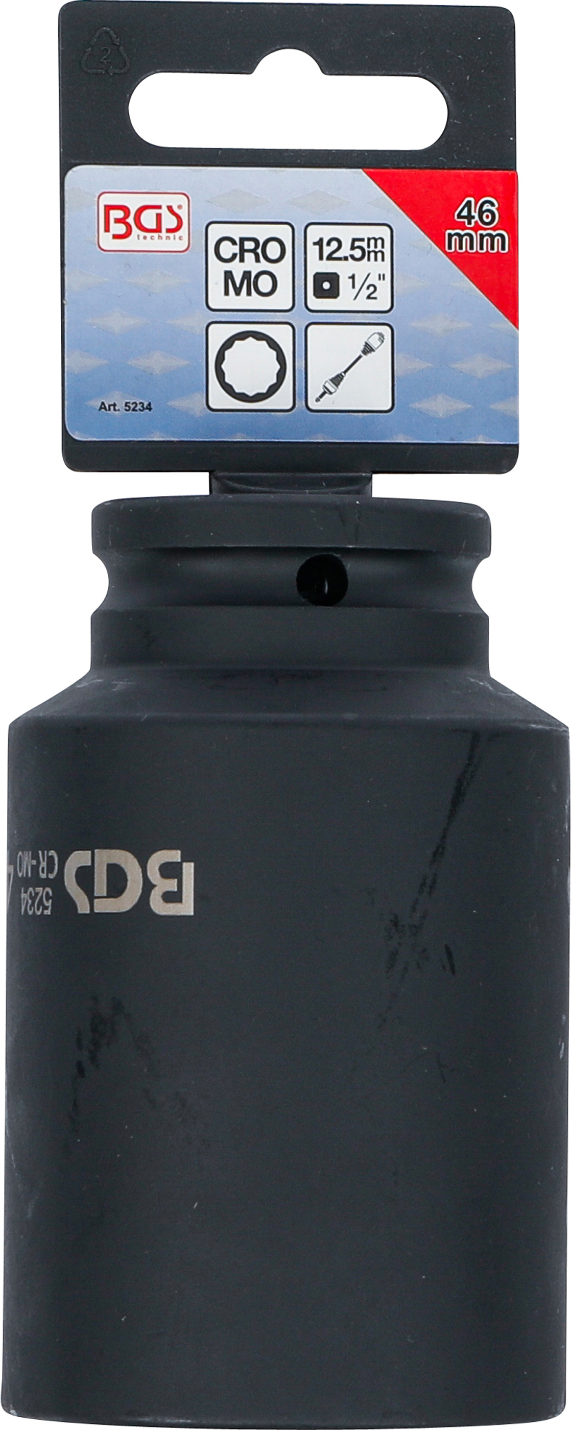 BGS Kraft-Steckschlüssel-Einsatz Zwölfkant, tief | Antrieb Innenvierkant 12,5 mm (1/2") | SW 46 mm