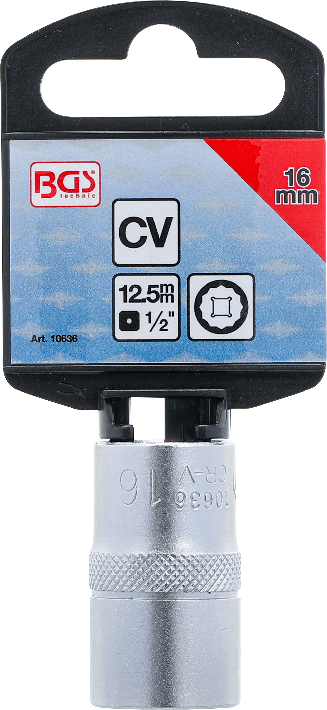 BGS Steckschlüssel-Einsatz Zwölfkant | Antrieb Innenvierkant 12,5 mm (1/2") | SW 16 mm