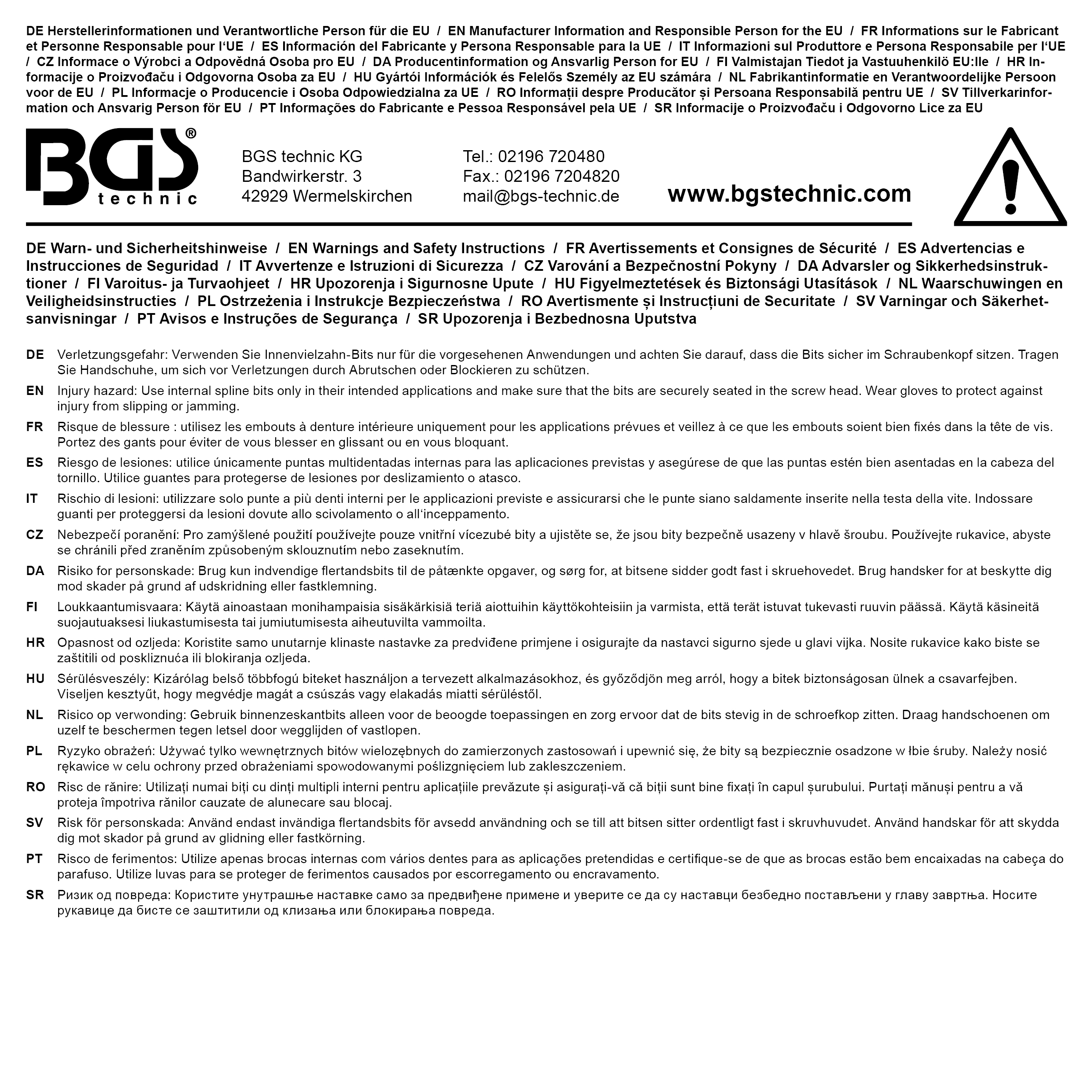 BGS Bit | Länge 75 mm | Antrieb Außensechskant 10 mm (3/8") | Innenvielzahn (für XZN) M6