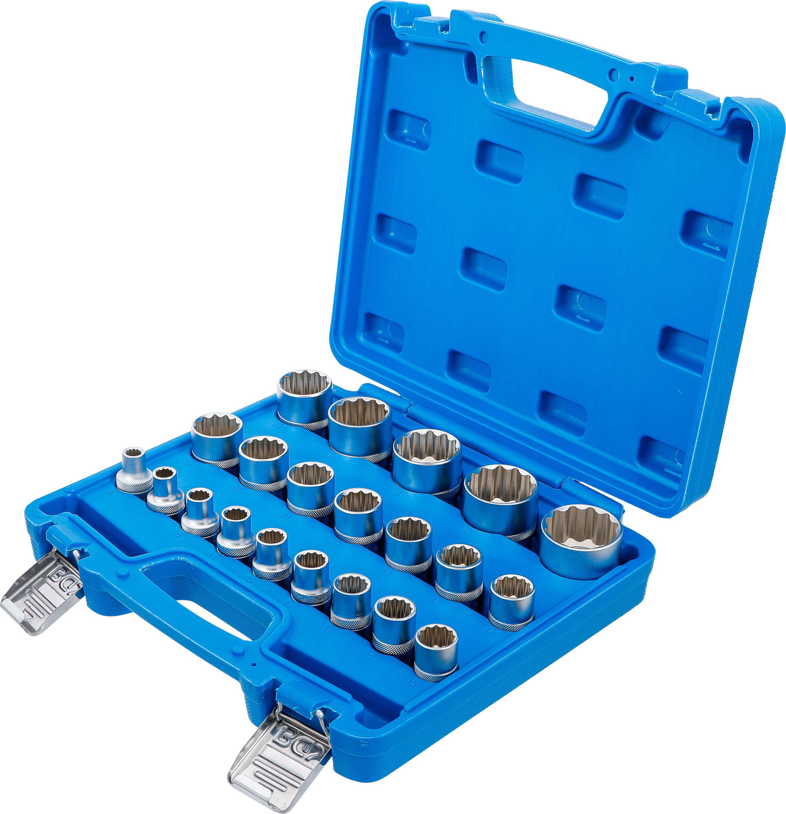 BGS Steckschlüssel-Einsatz-Satz Zwölfkant | Antrieb Innenvierkant 12,5 mm (1/2") | SW 8 - 36 mm | 21-tlg.