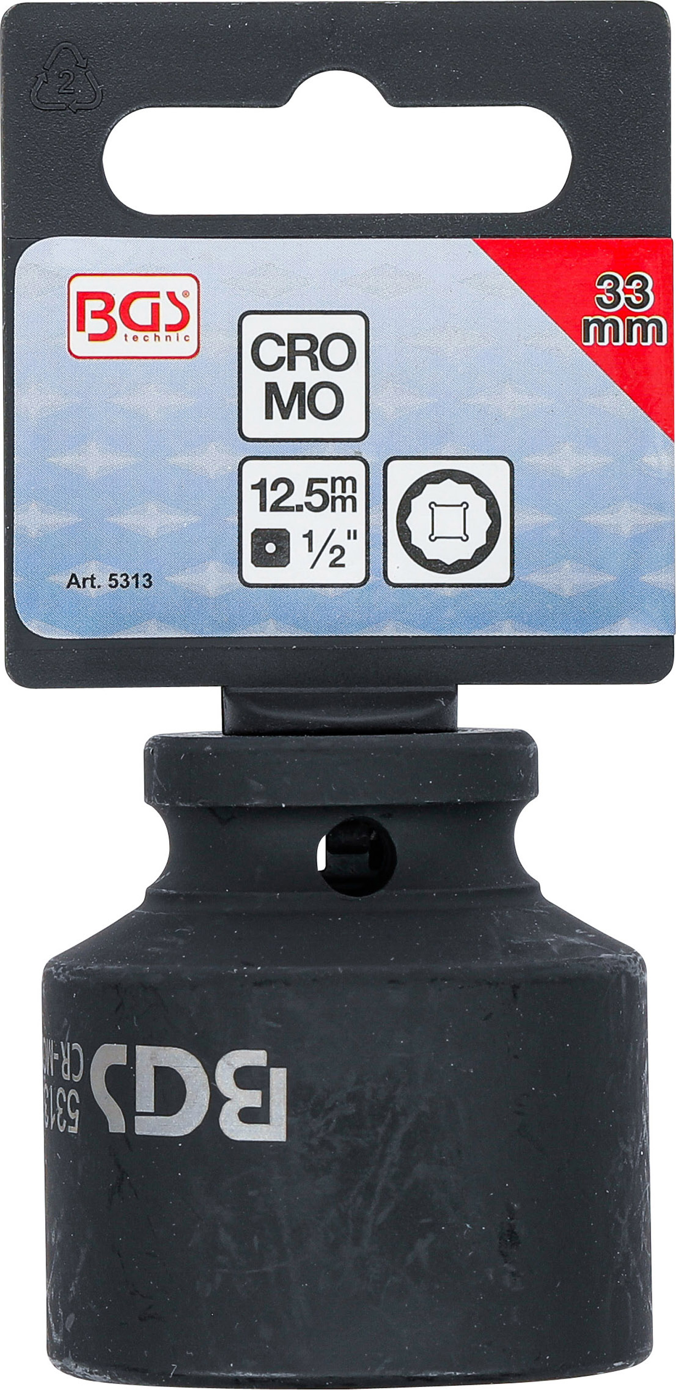 BGS Kraft-Steckschlüssel-Einsatz Zwölfkant | Antrieb Innenvierkant 12,5 mm (1/2") | SW 33 mm