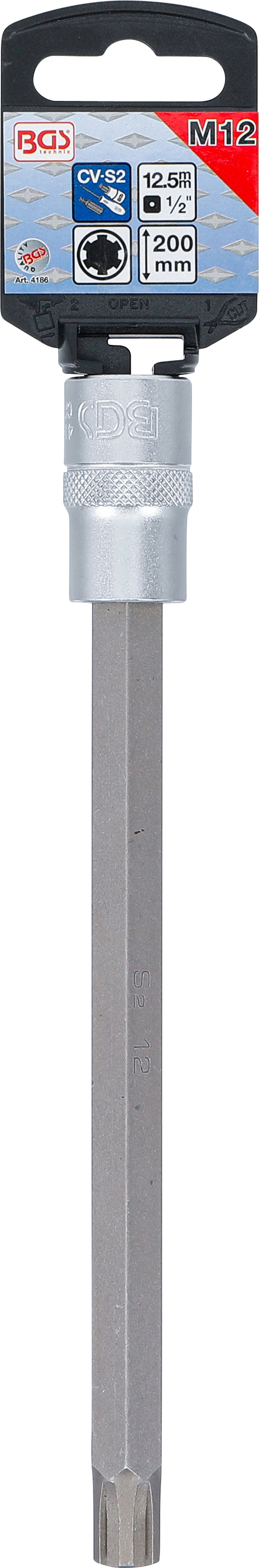 BGS Bit-Einsatz | Länge 200 mm | Antrieb Innenvierkant 12,5 mm (1/2") | Keil-Profil (für RIBE) M12